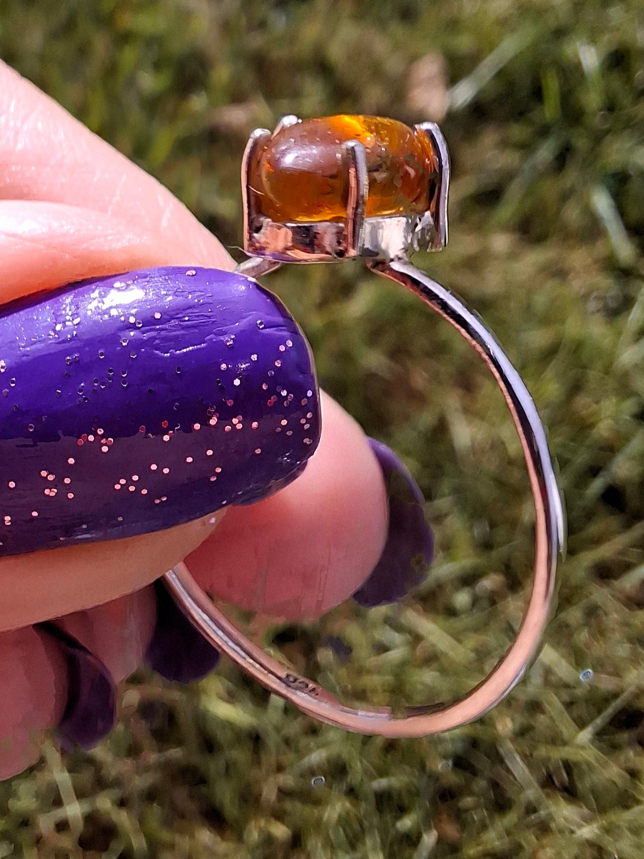 Baltic Amber Ring, size large V, 925 Silver, Fossil (Ref: AR24)