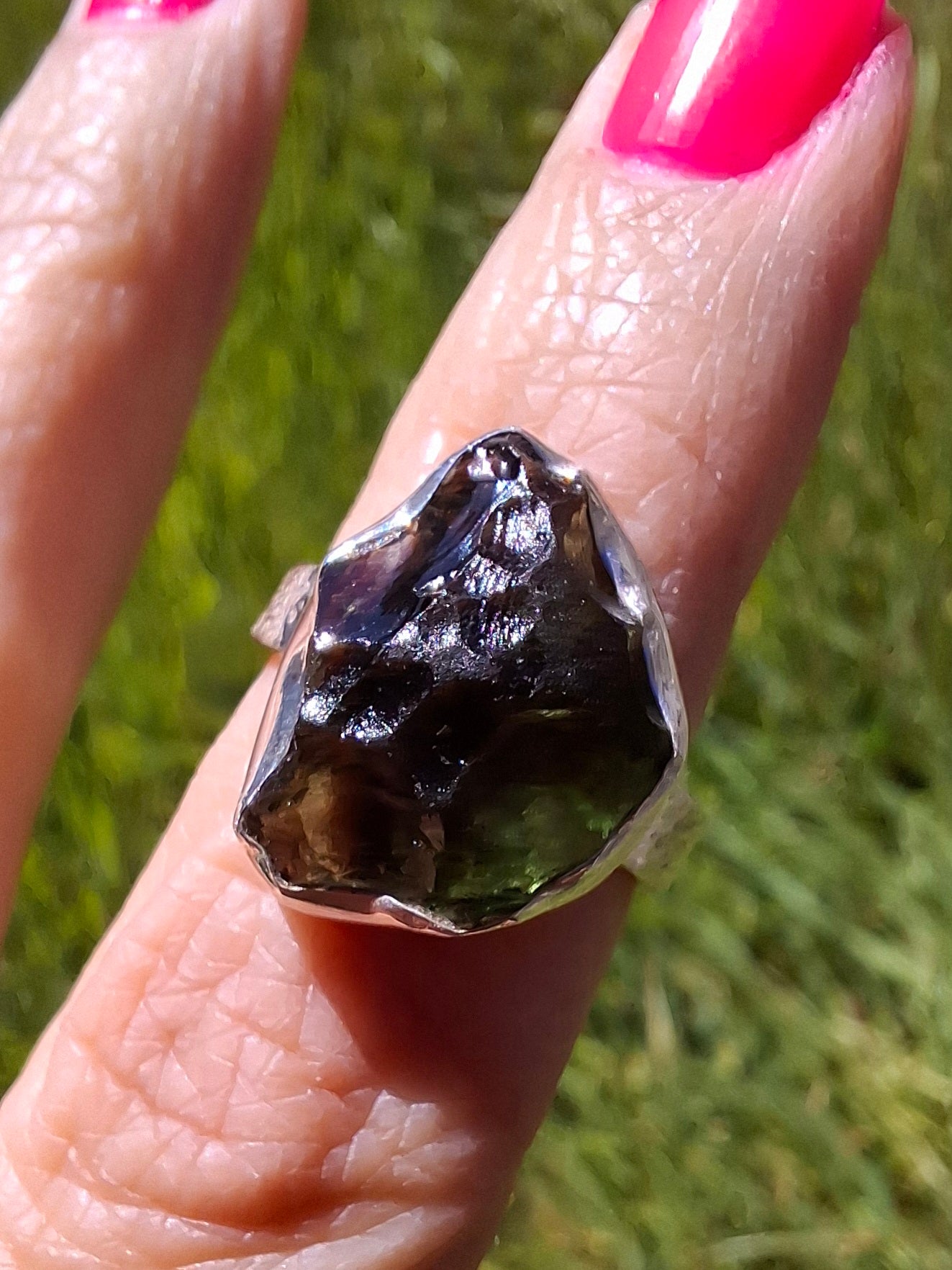 Moldavite Ring, size K, 925 Silver, Tektite (Ref: R301)