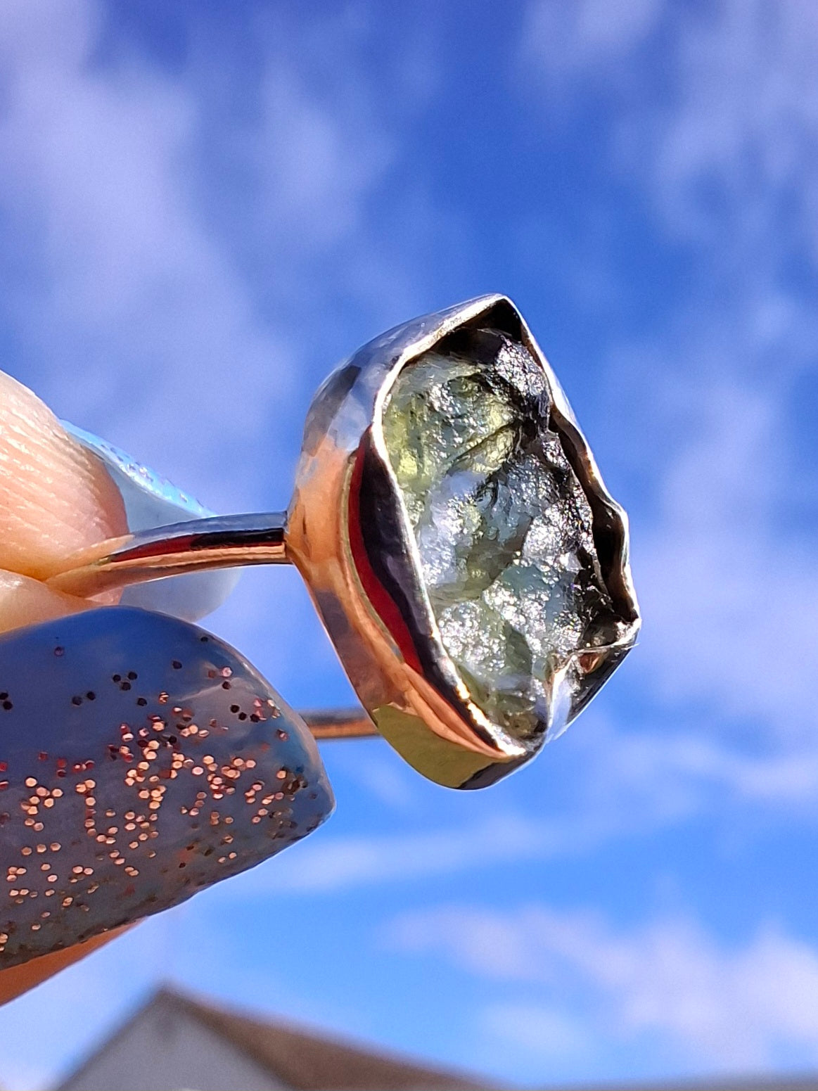 Moldavite Ring, size M, 925 Silver, Tektite (Ref: R22)