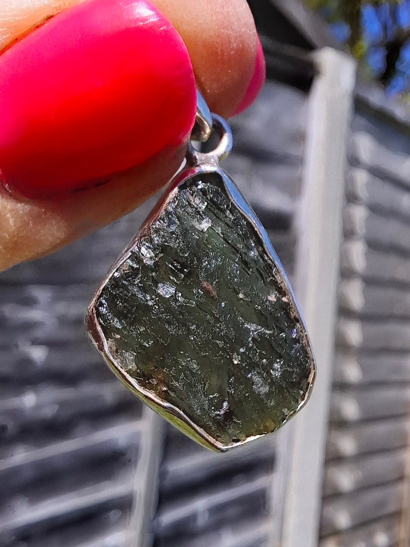 Moldavite Pendant, 925 Silver, Tektite (Ref: P429)