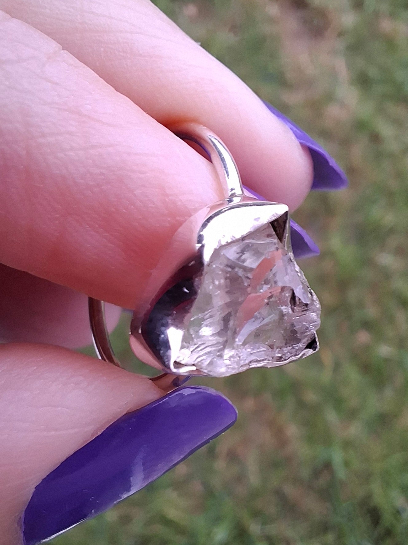 Libyan Desert Glass Ring, size large O, 925 Silver, Tektite (Ref: LR24)