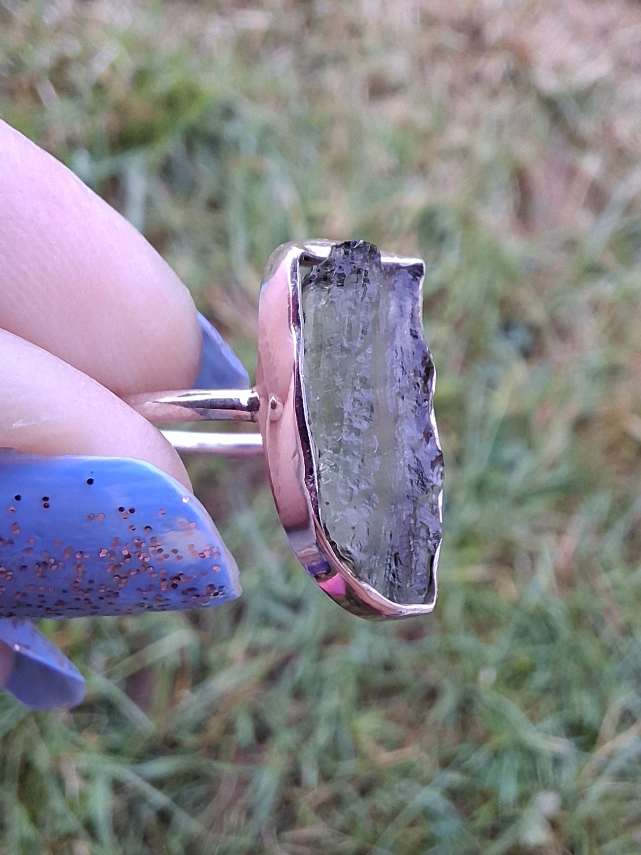 Moldavite Ring, size K, 925 Silver, Tektite (Ref: R21)
