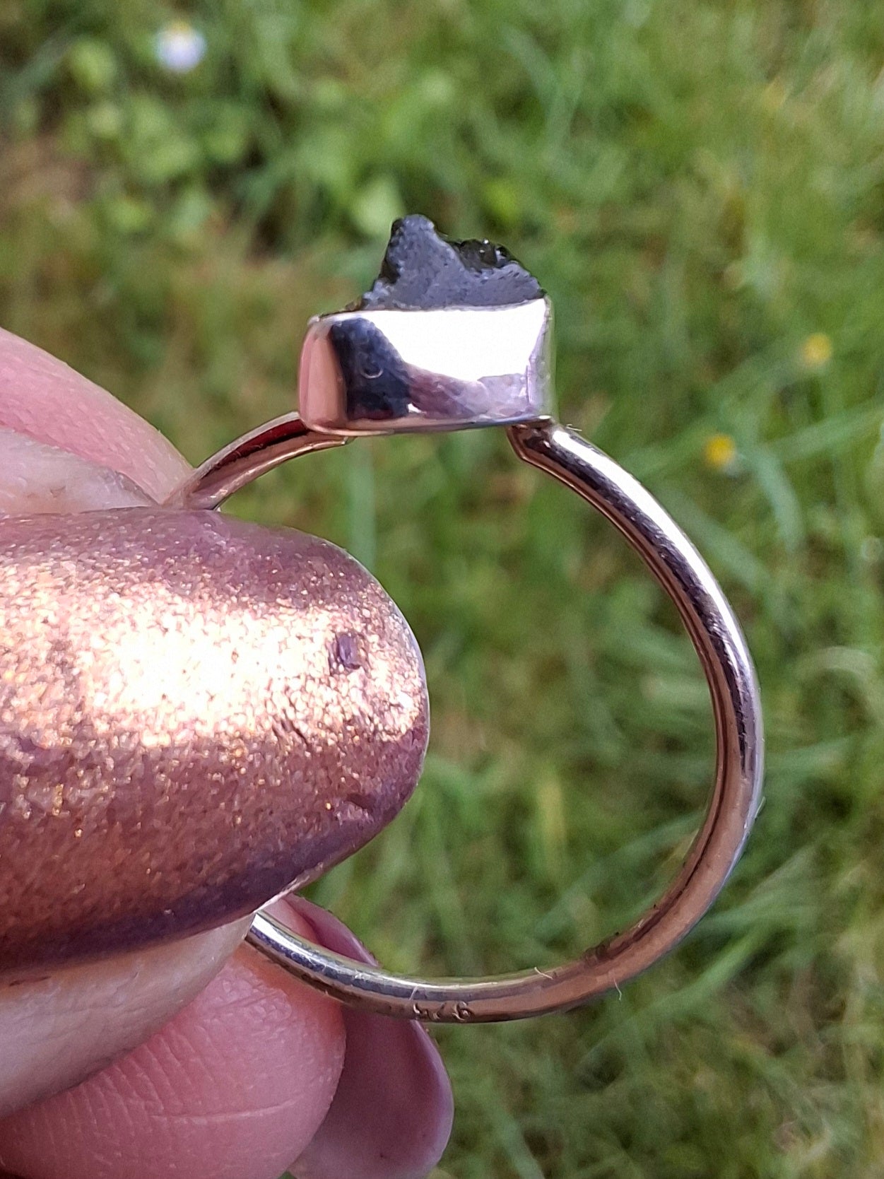 Moldavite Ring, size large K/small L, 925 Silver, Tektite (Ref: R57)