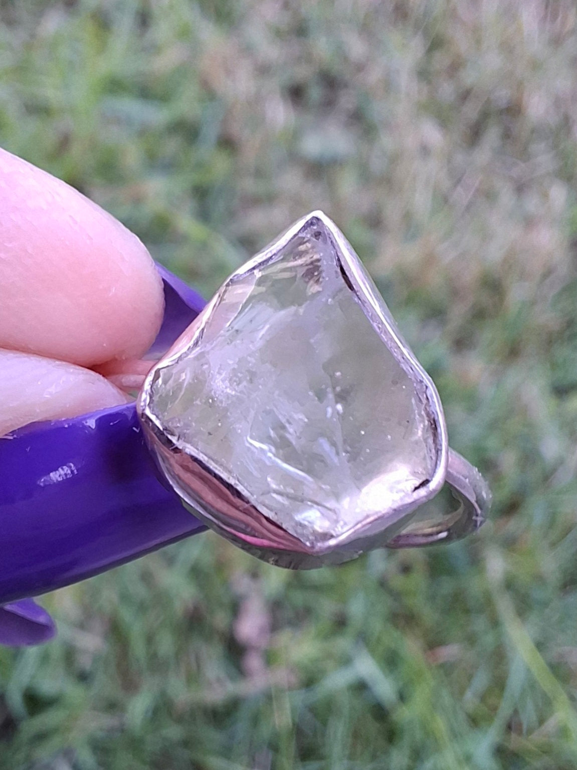 Libyan Desert Glass Ring, size large S, 925 Silver, Tektite (Ref: LR46)