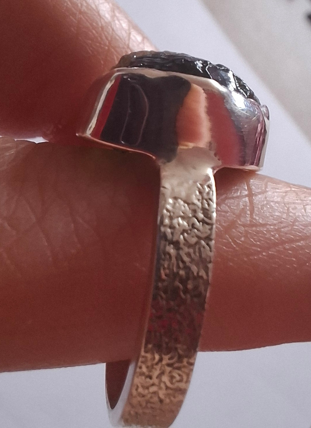 Moldavite Ring, size P, 925 Silver, Tektite (Ref: R314)