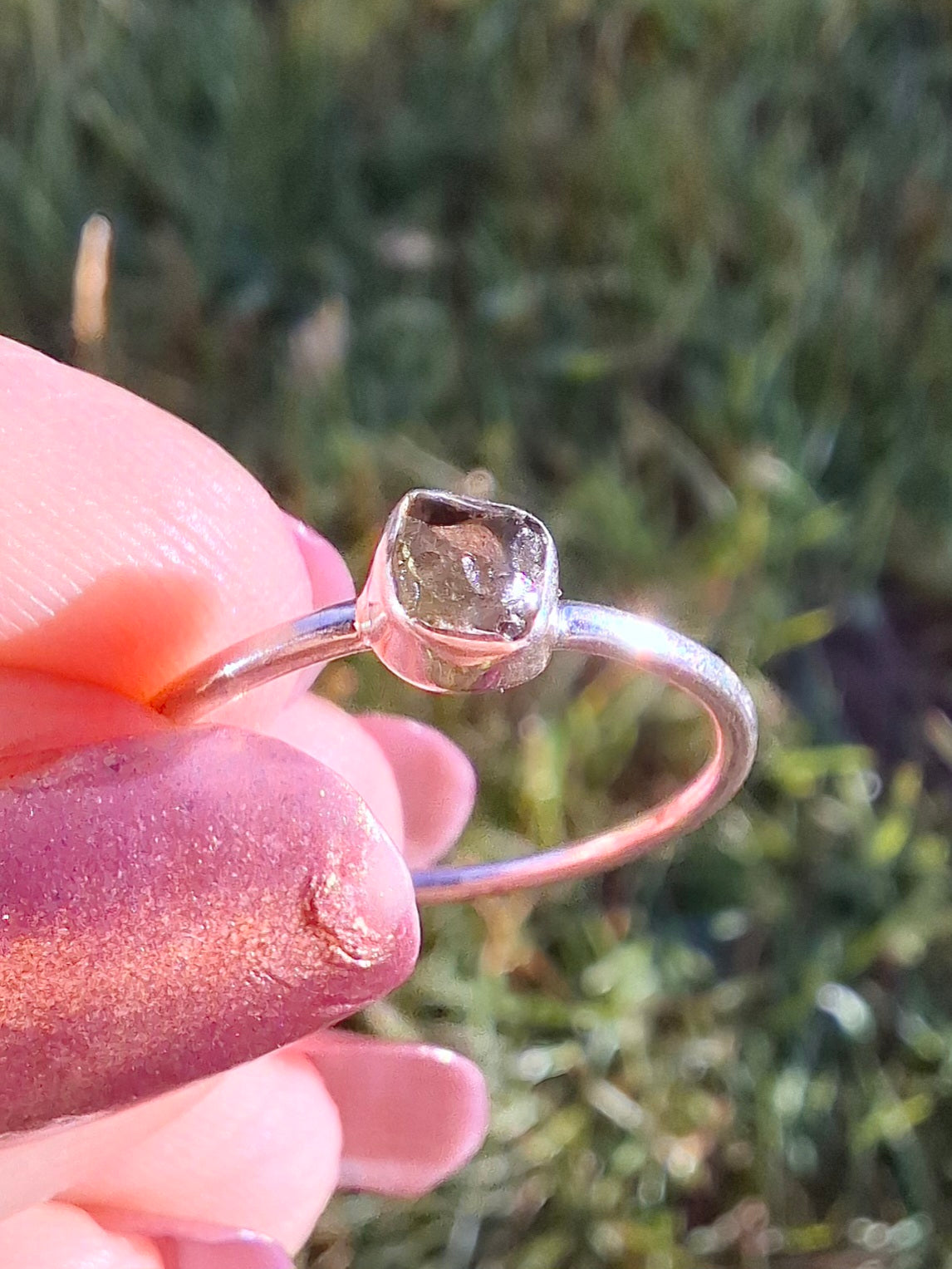 Moldavite Ring, size large L/small M, 925 Silver, Tektite (Ref: R37)