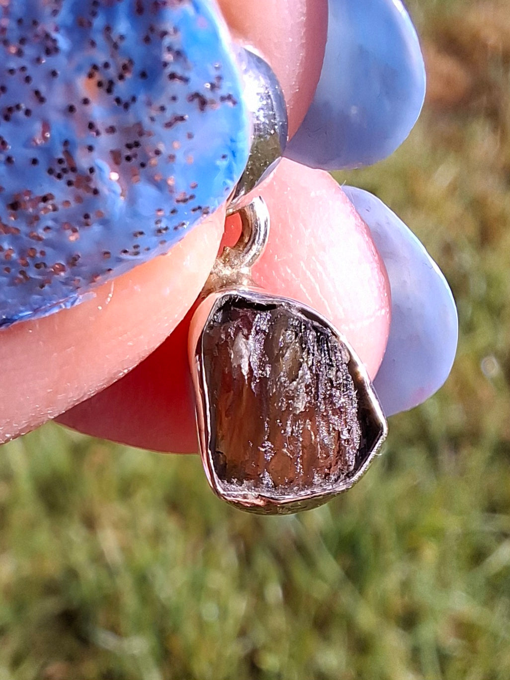 Moldavite Pendant, 925 Silver, Tektite (Ref: P40)