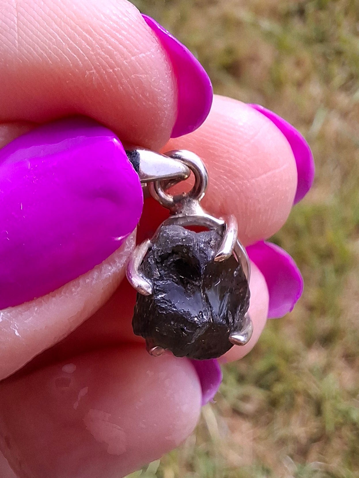 Moldavite Claw Pendant, 925 Silver, Tektite (Ref: P24)