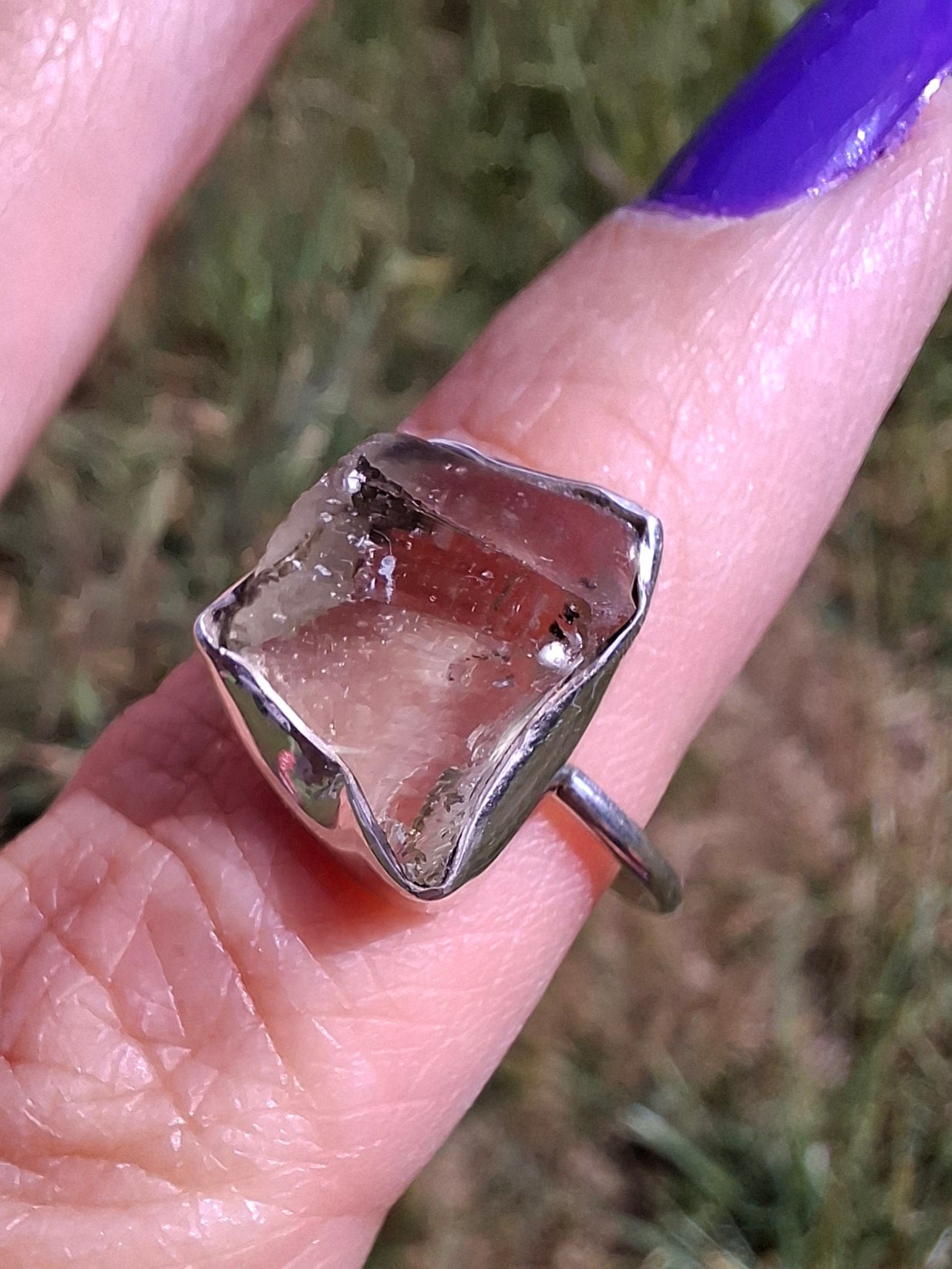 Libyan Desert Glass Ring, size P, 925 Silver, Tektite (Ref: LR26)