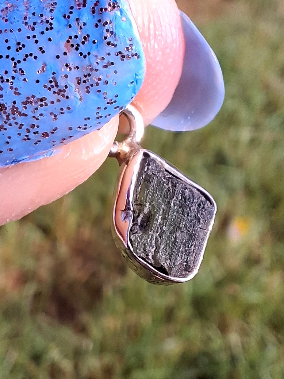 Moldavite Pendant, 925 Silver, Tektite (Ref: P60)