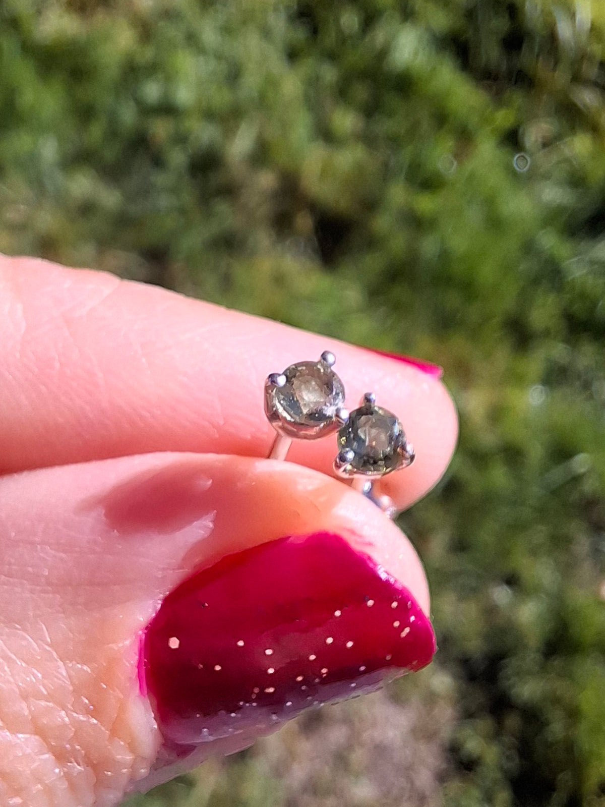 Moldavite (Faceted) 3mm STUD Earrings, 925 Silver (Ref: Pair 58)