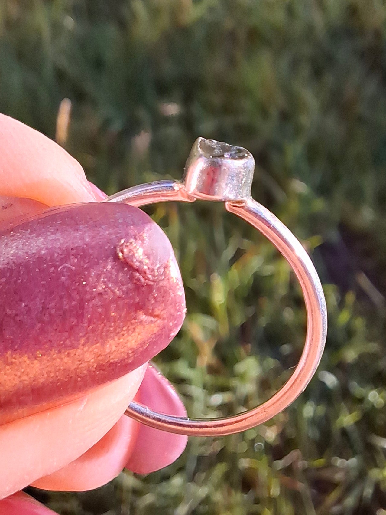 Moldavite Ring, size large M, 925 Silver, Tektite (Ref: R38)