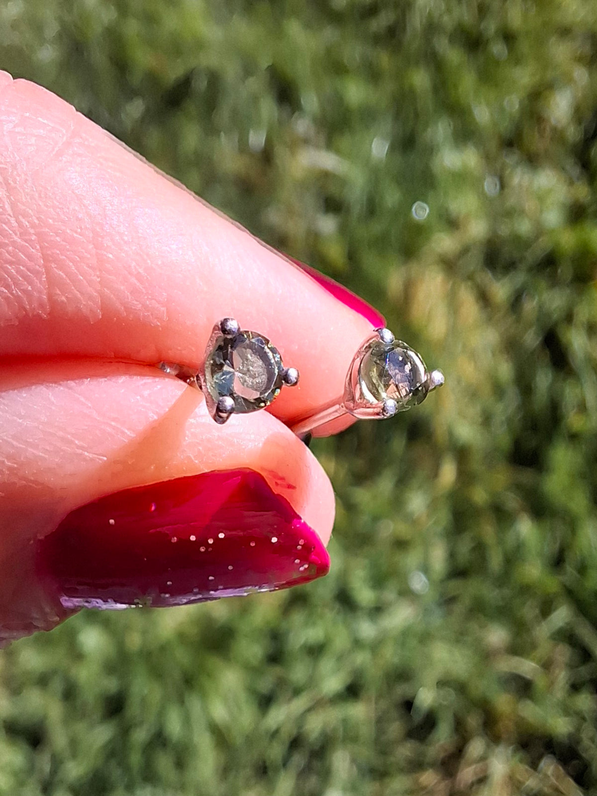 Moldavite (Faceted) 3mm Stud Earrings, 925 Silver (Ref: Pair65)
