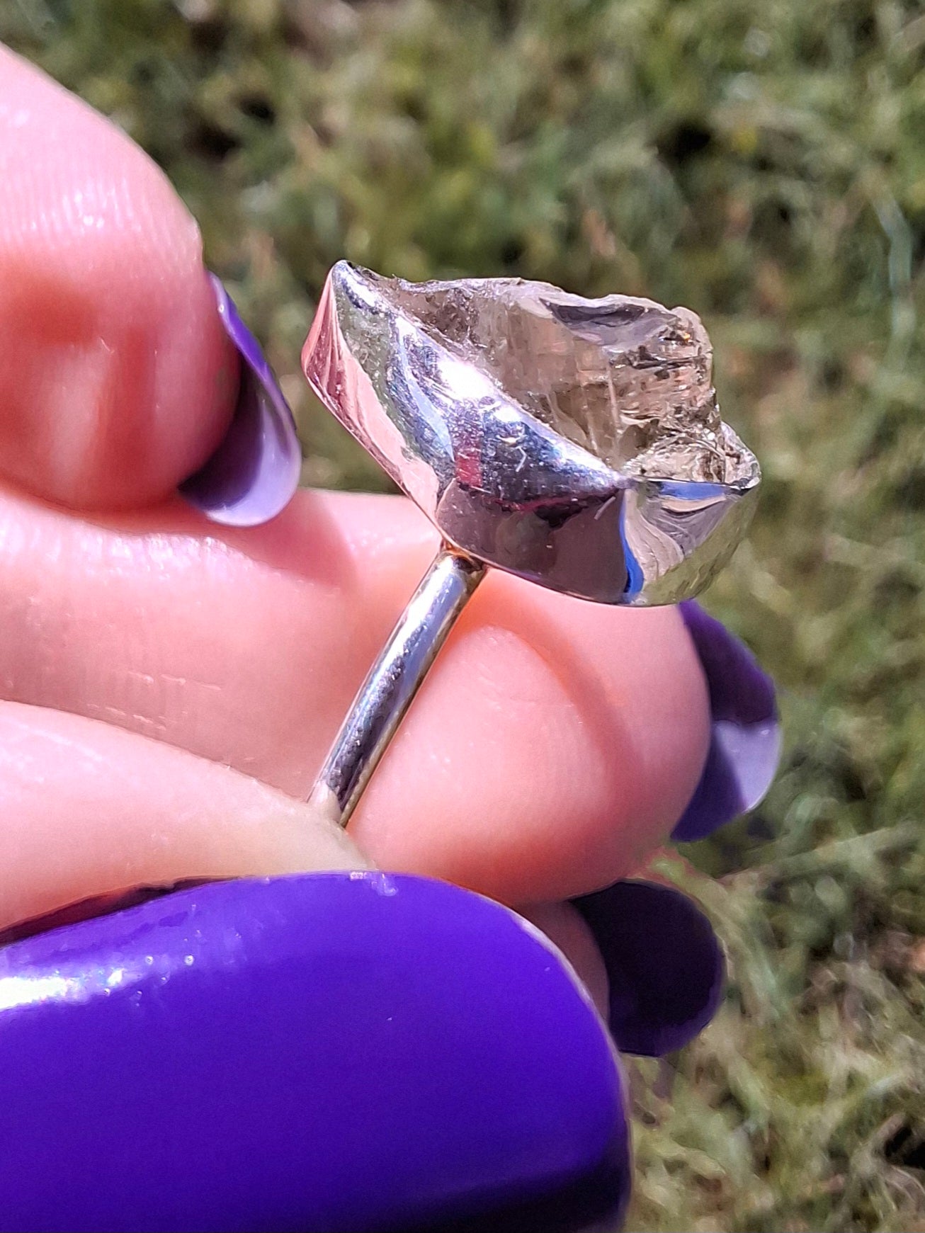 Libyan Desert Glass Ring, size large S/small T, 925 Silver, Tektite (Ref: LR47)
