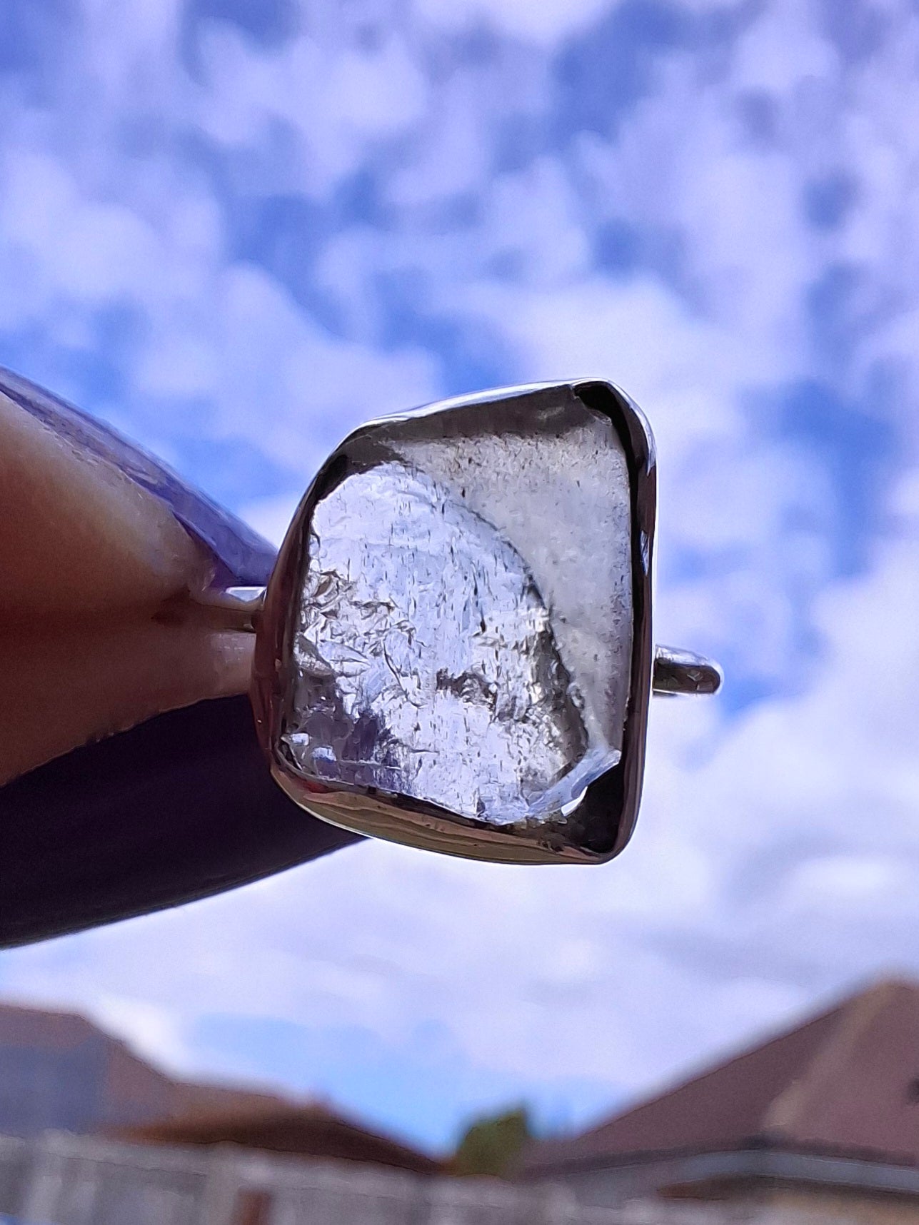 Libyan Desert Glass Ring, size small L, 925 Silver, Tektite (Ref: LR14)