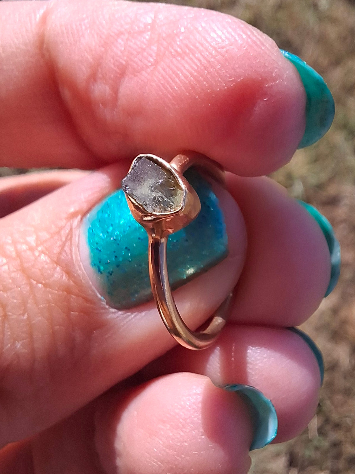 Moldavite Ring, 14K GOLD Plated, size large G / small H, Tektite (Ref: R334)
