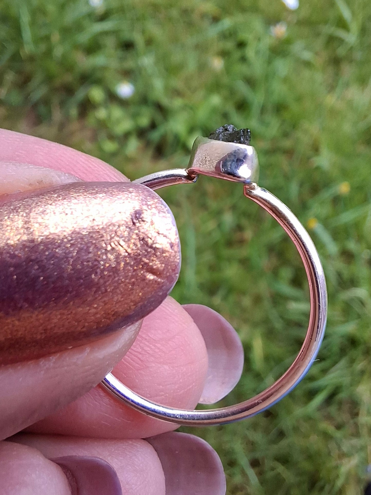 Moldavite Ring, size large R/small S, 925 Silver, Tektite (Ref: R53)