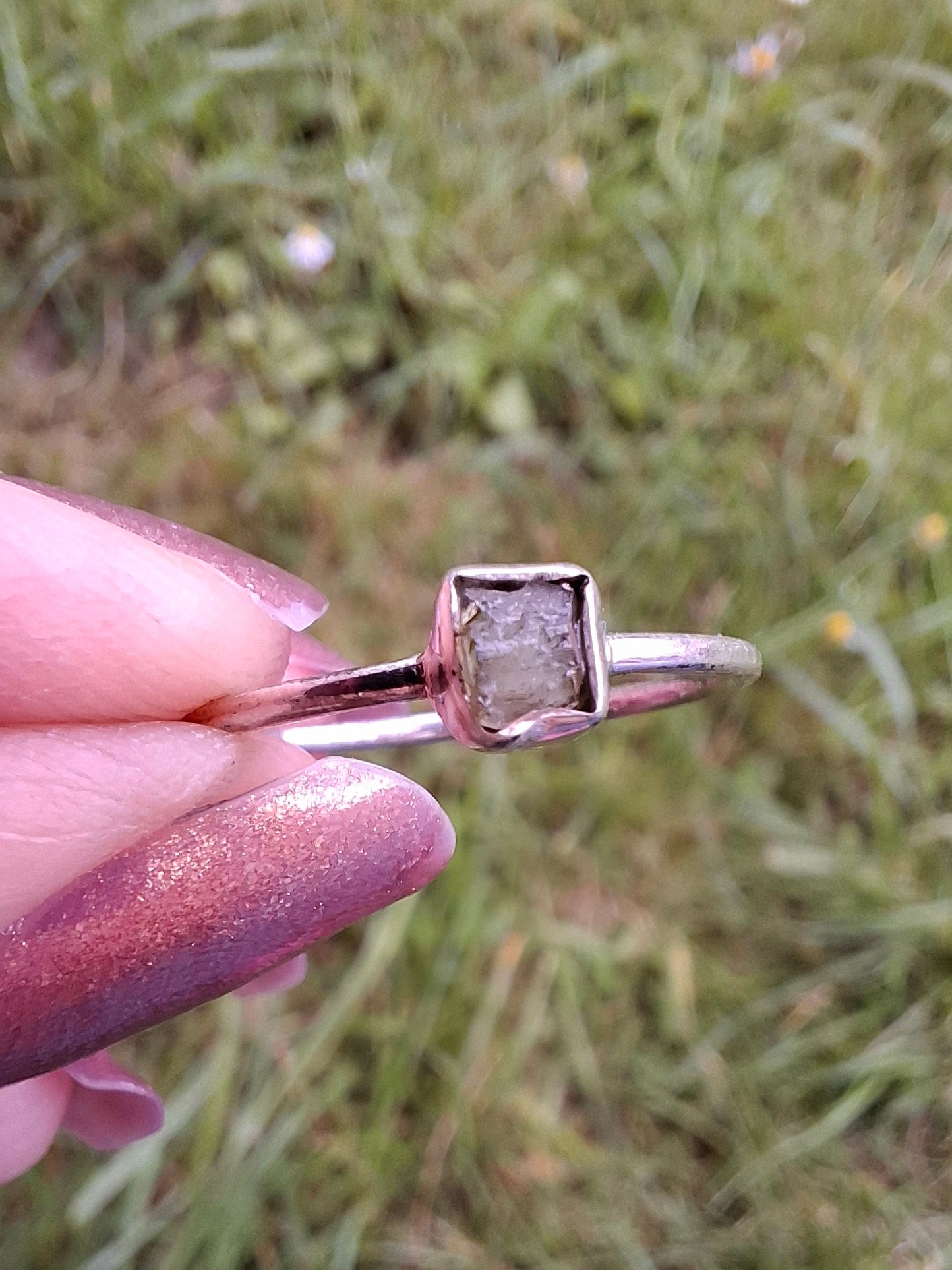 Moldavite Ring, size large R/small S, 925 Silver, Tektite (Ref: R65)