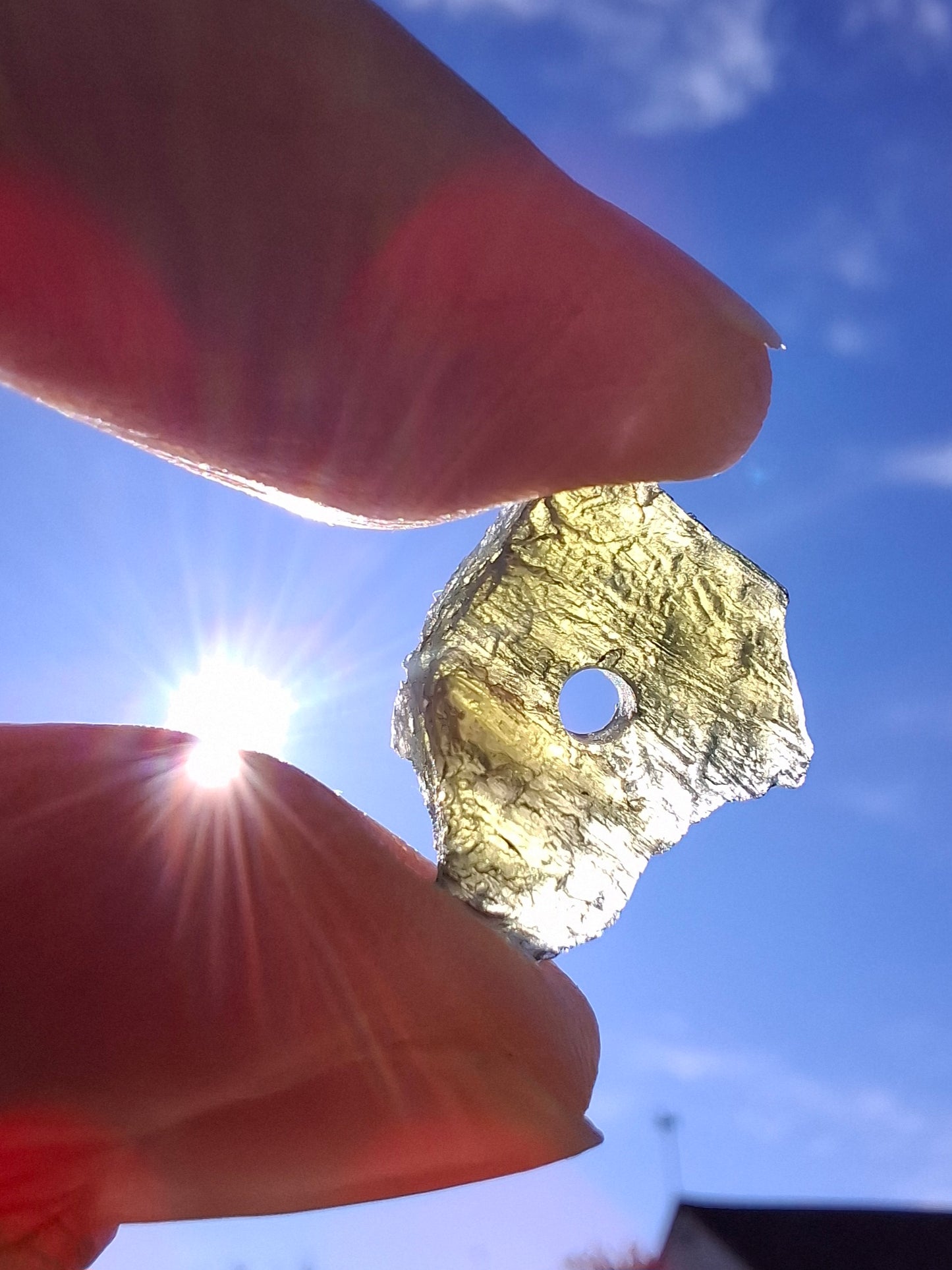 DRILLED, Moldavite Piece, 1.13g, Tektite (Ref: D7)