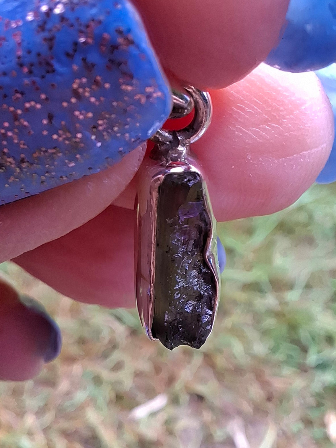 Moldavite Pendant, 925 Silver, Tektite (Ref: P77)