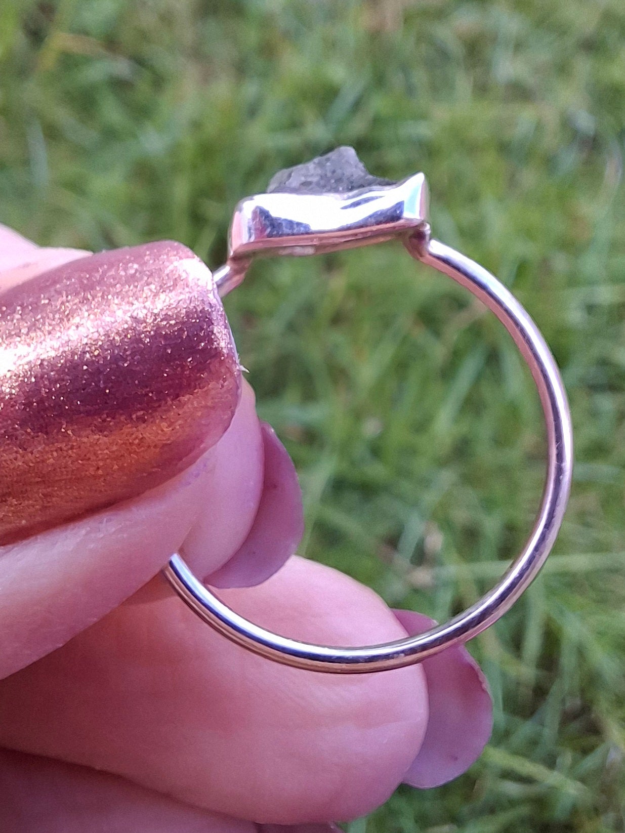 Moldavite Ring, size small U, 925 Silver, Tektite (Ref: R29)