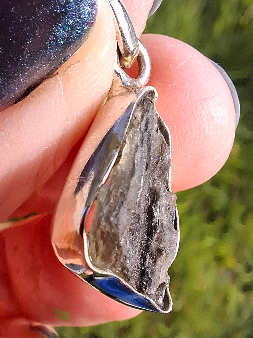 Moldavite Pendant, 925 Silver, Tektite (Ref: P8)