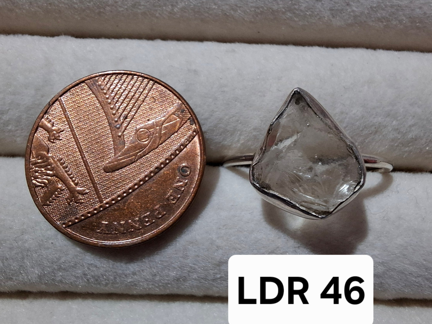Libyan Desert Glass Ring, size large S, 925 Silver, Tektite (Ref: LR46)