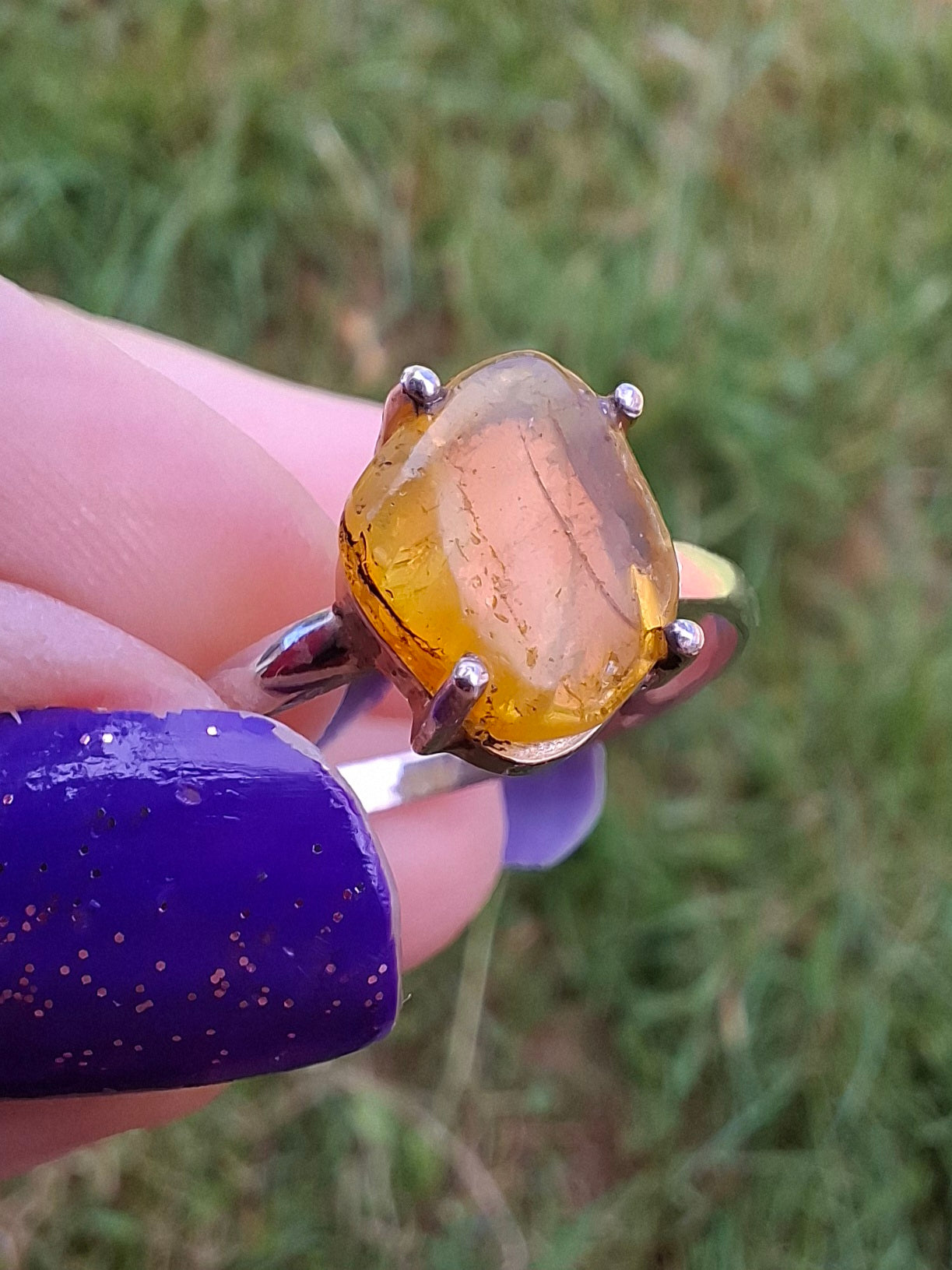 Baltic Amber Ring, size large X, 925 Silver, Fossil (Ref: AR33)