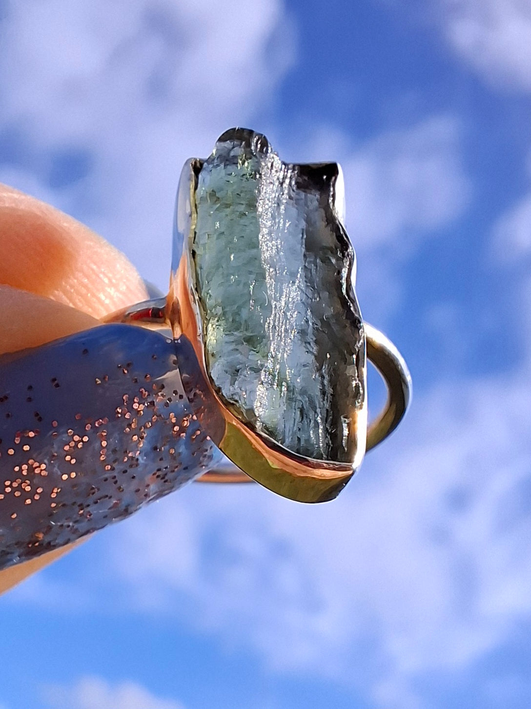 Moldavite Ring, size K, 925 Silver, Tektite (Ref: R21)