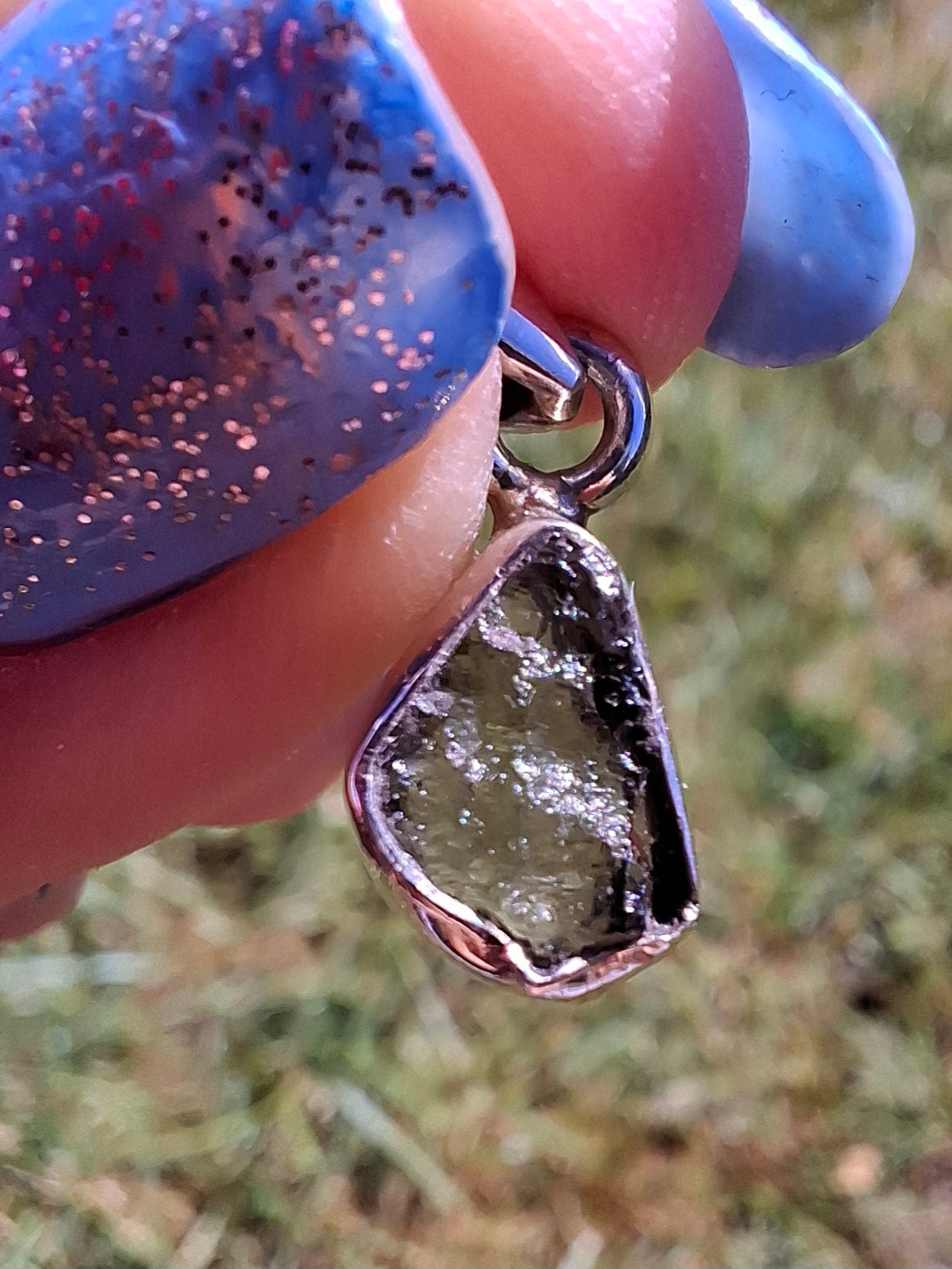 Moldavite Pendant, 925 Silver, Tektite (Ref: P76)
