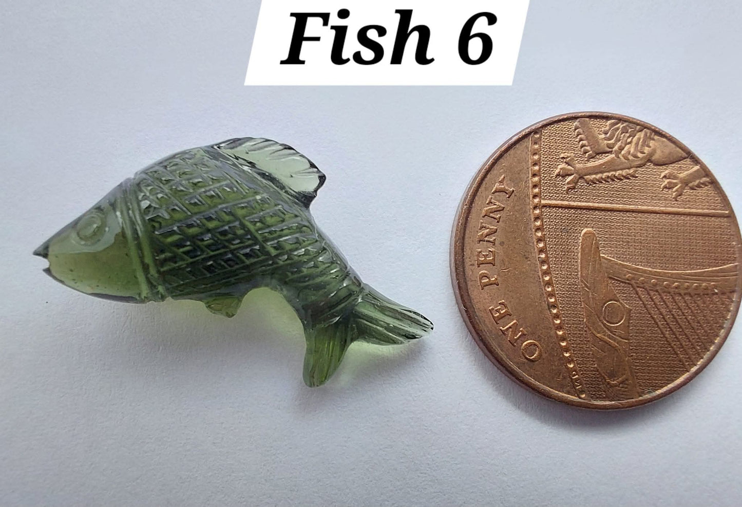 Moldavite FISH carving, 1.62g, Tektite (Ref: Fish6)