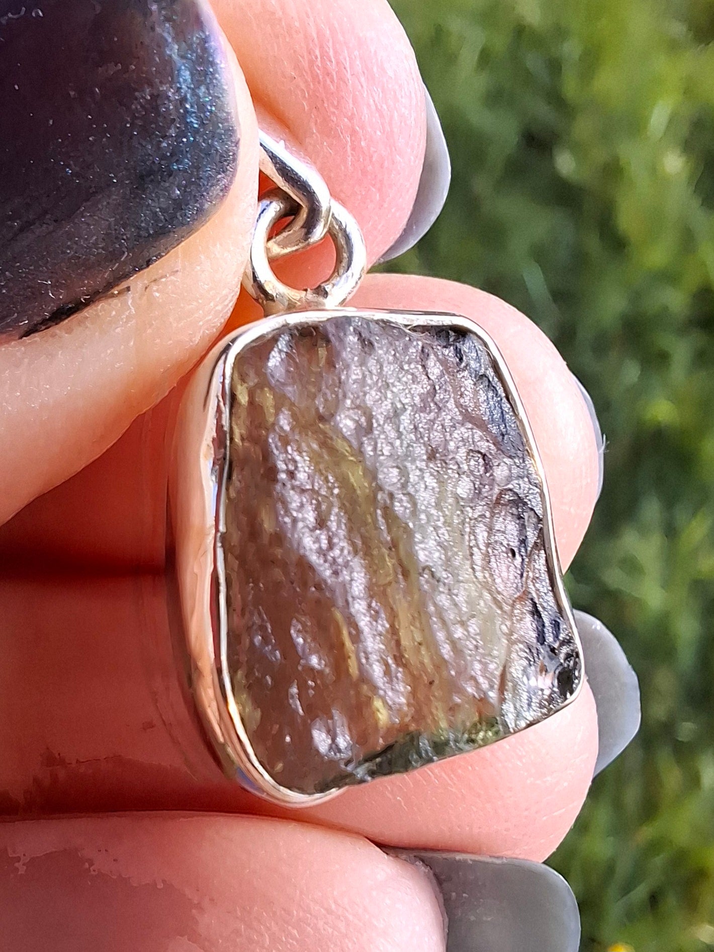 Moldavite Pendant, 925 Silver, Tektite (Ref: P9)