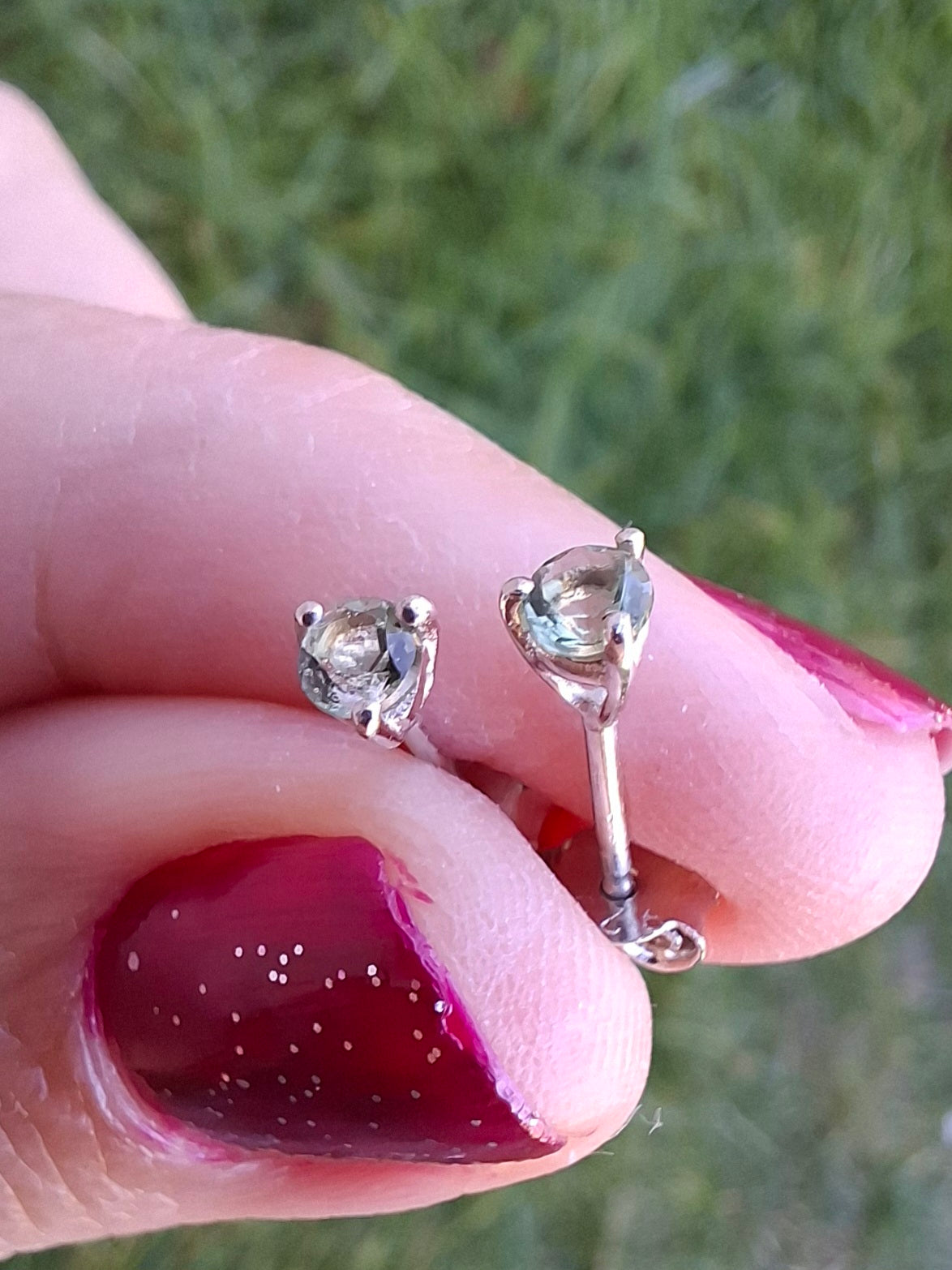 Moldavite (Faceted) 3mm STUD Earrings, 925 Silver (Ref: Pair 58)