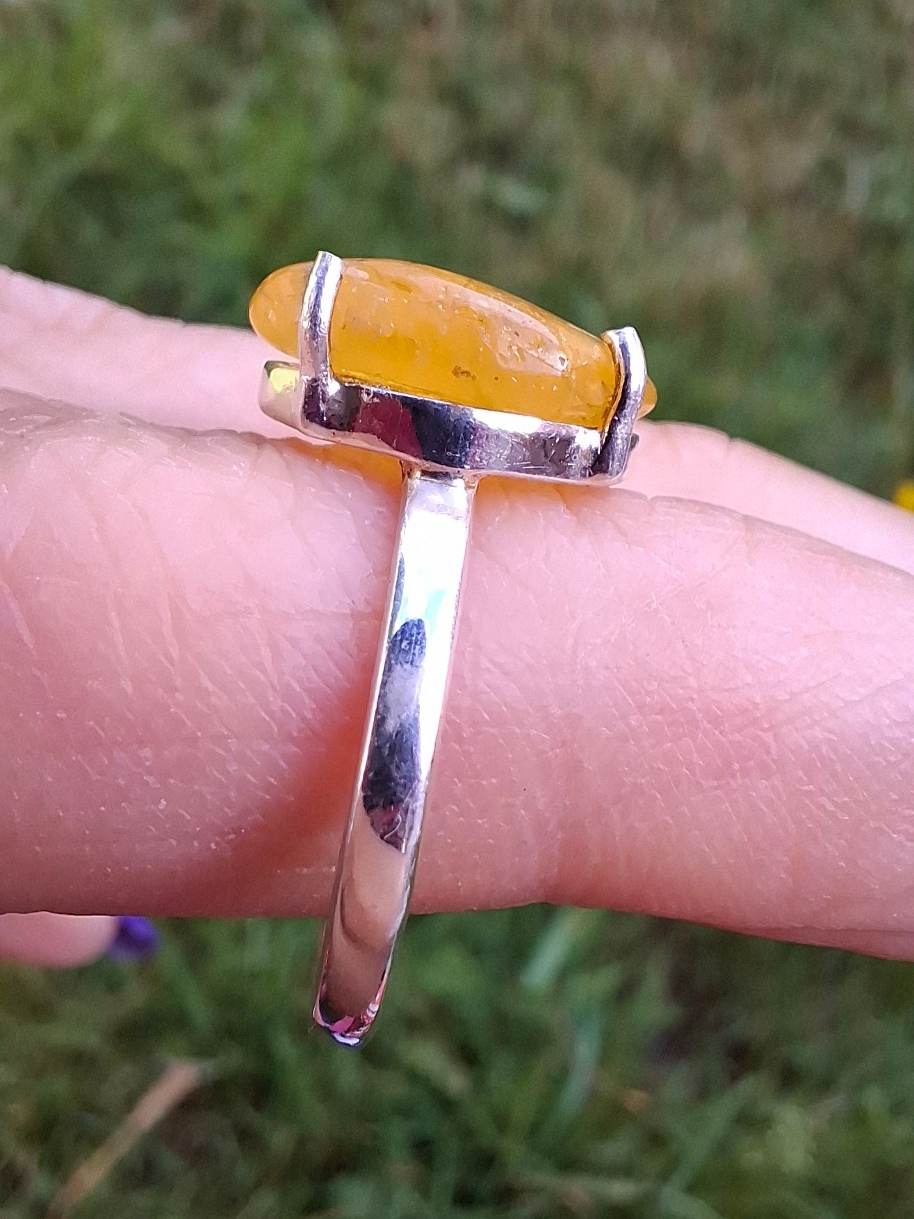 Baltic Amber Ring, size N. 925 Silver, Fossil (Ref: AR7)