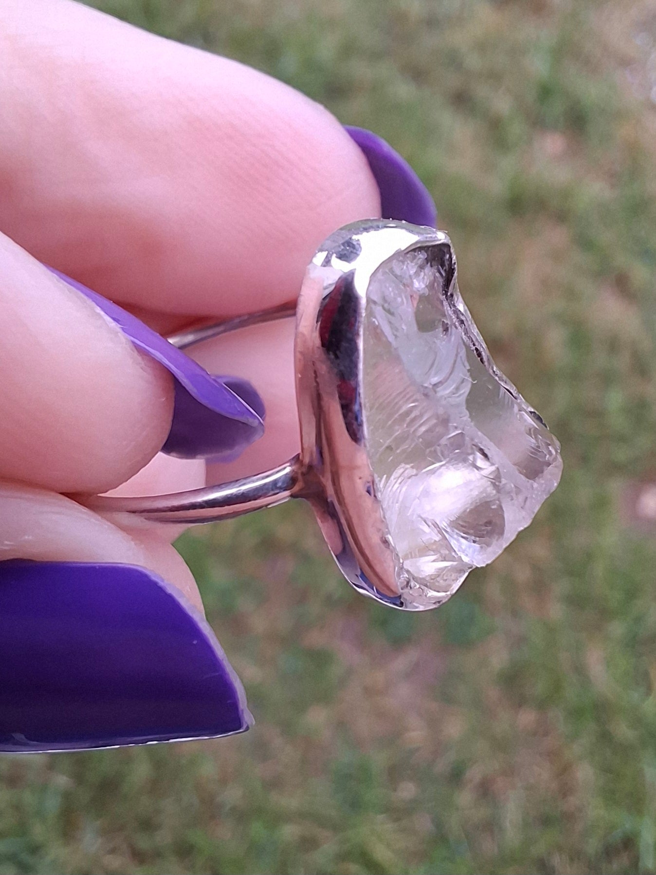 Libyan Desert Glass Ring, size large P, 925 Silver, Tektite (Ref: LR30)