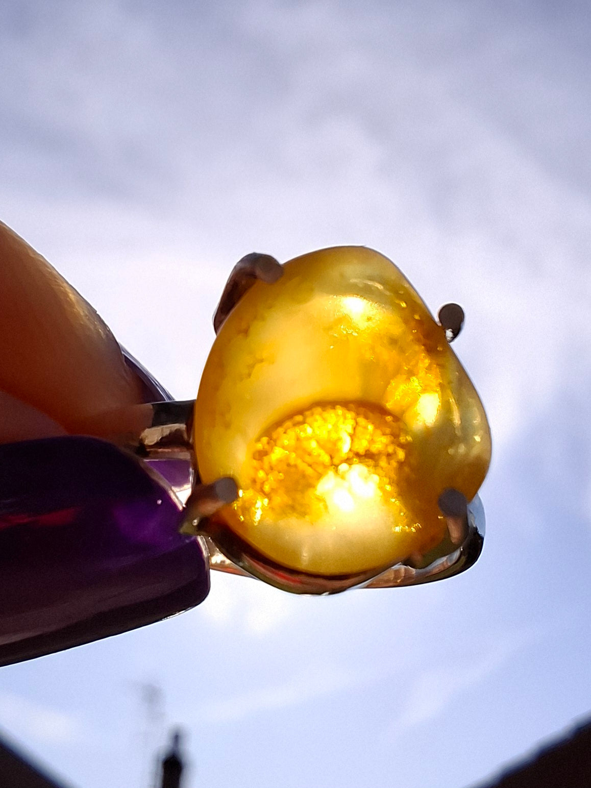 Baltic Amber Ring, size large L, 925 Silver, Fossil (Ref: AR2)