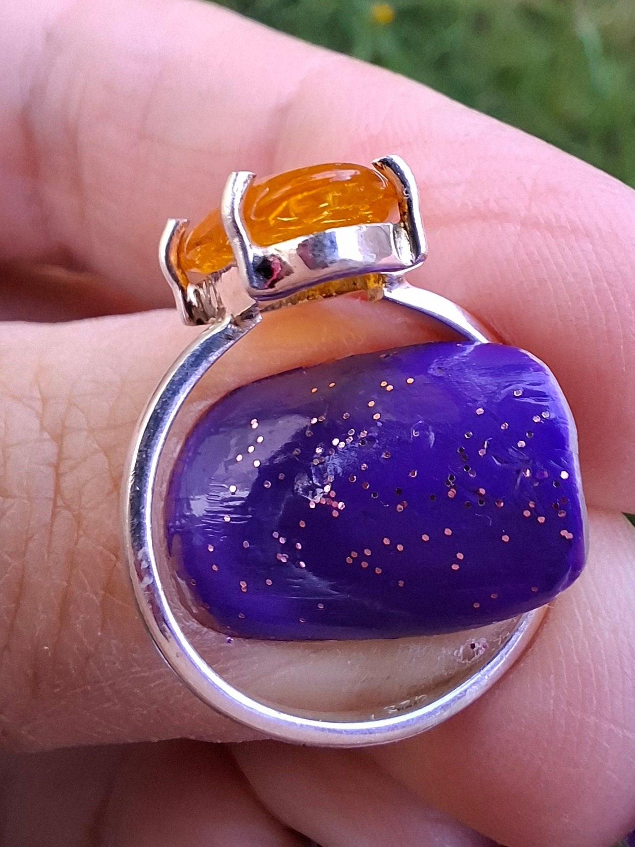 Baltic Amber Ring, size large L, 925 Silver, Fossil (Ref: AR3)