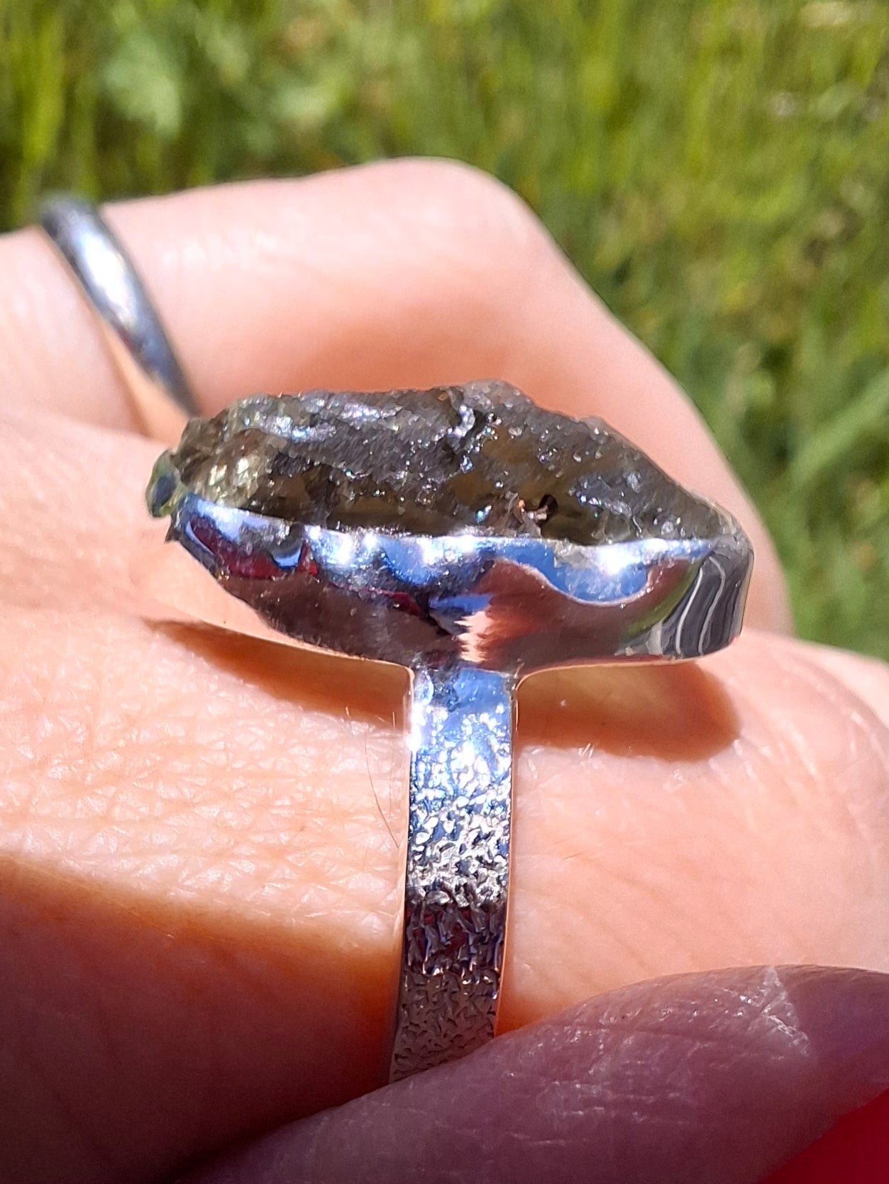 Moldavite Ring, size Y, 925 Silver, Tektite (Ref: R330)