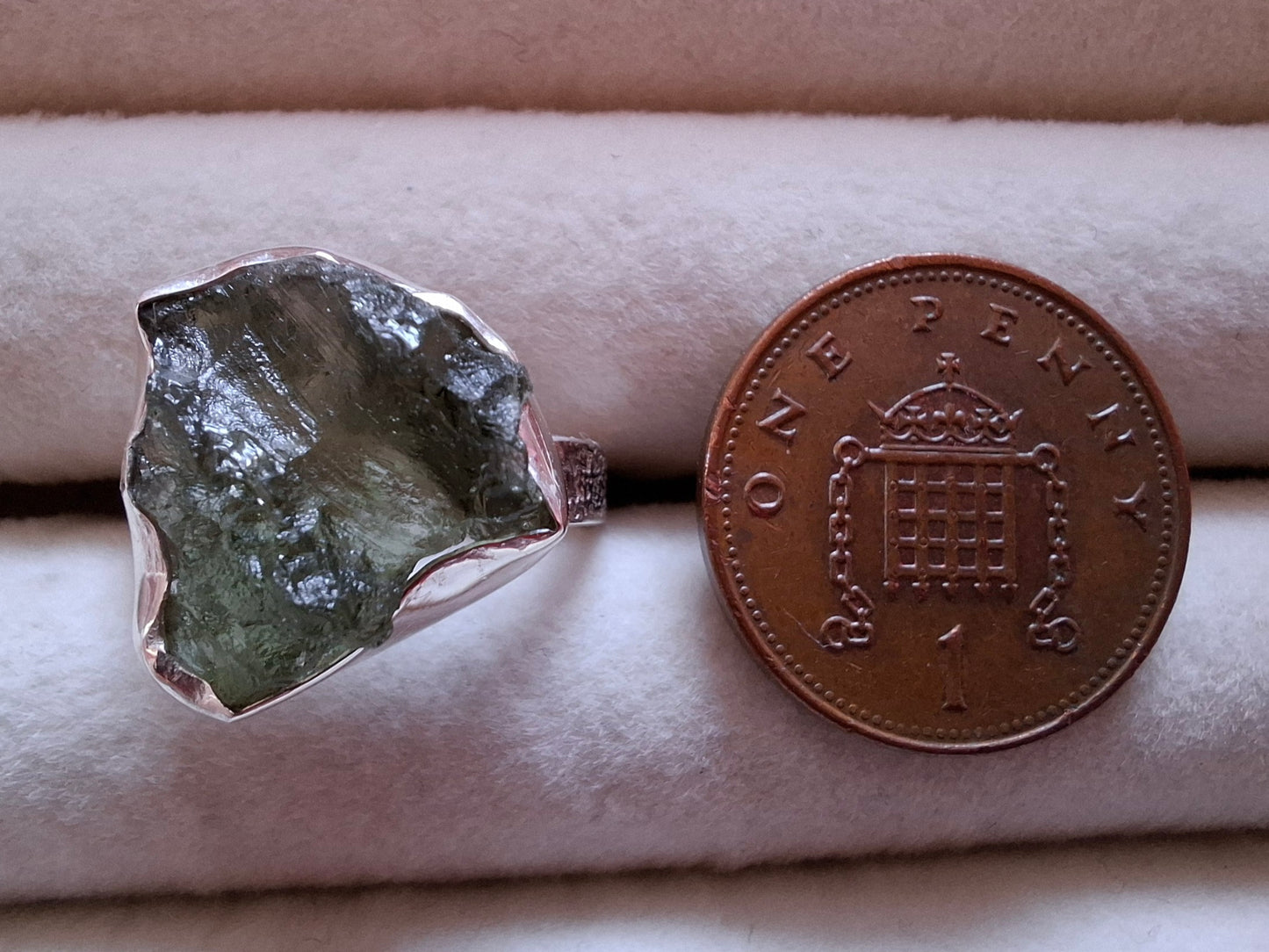 Moldavite Ring, size M, 925 Silver, Tektite (Ref: R307)