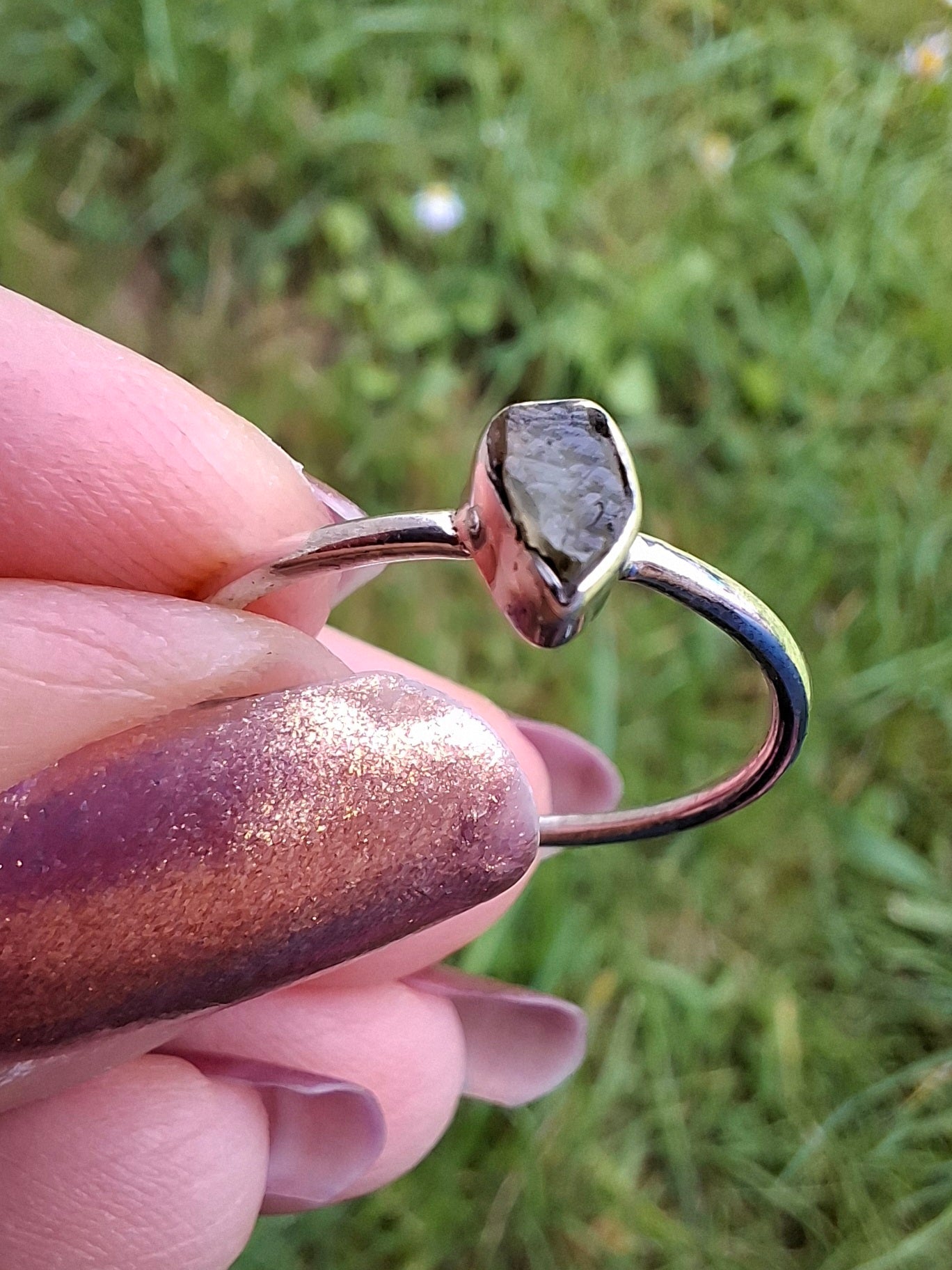 Moldavite Ring, size Q, 925 Silver, Tektite (Ref: R45)