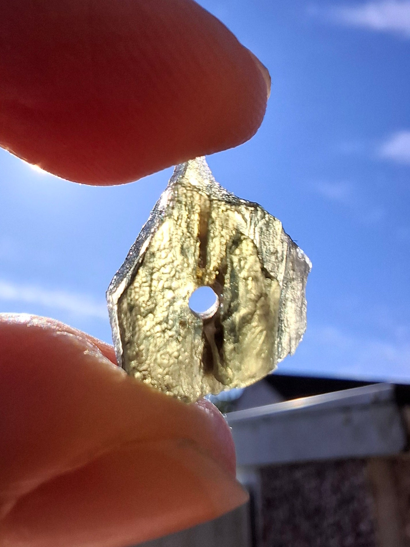 DRILLED, Moldavite Piece, 1.07g, Tektite (Ref: D15)