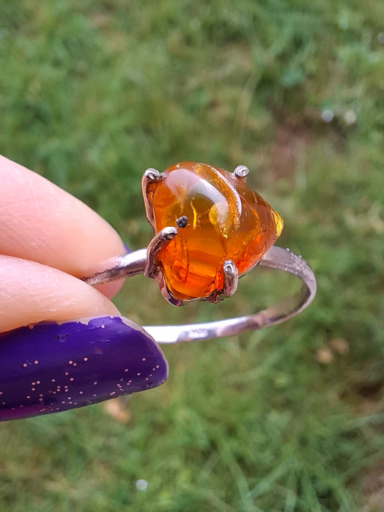 Baltic Amber Ring, size large Y, 925 Silver, Fossil (Ref: AR40)