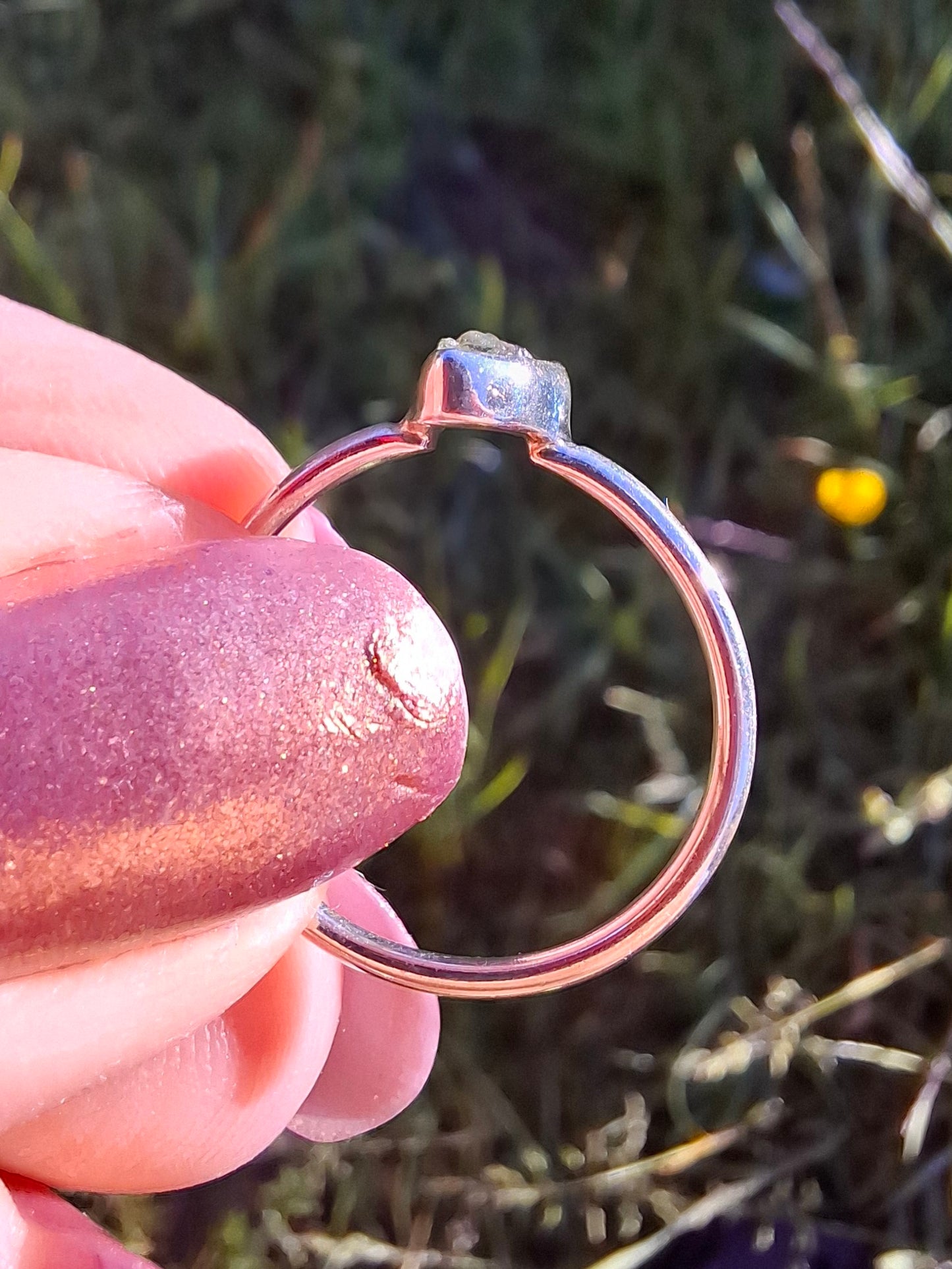 Moldavite Ring, size large L/small M, 925 Silver, Tektite (Ref: R50)