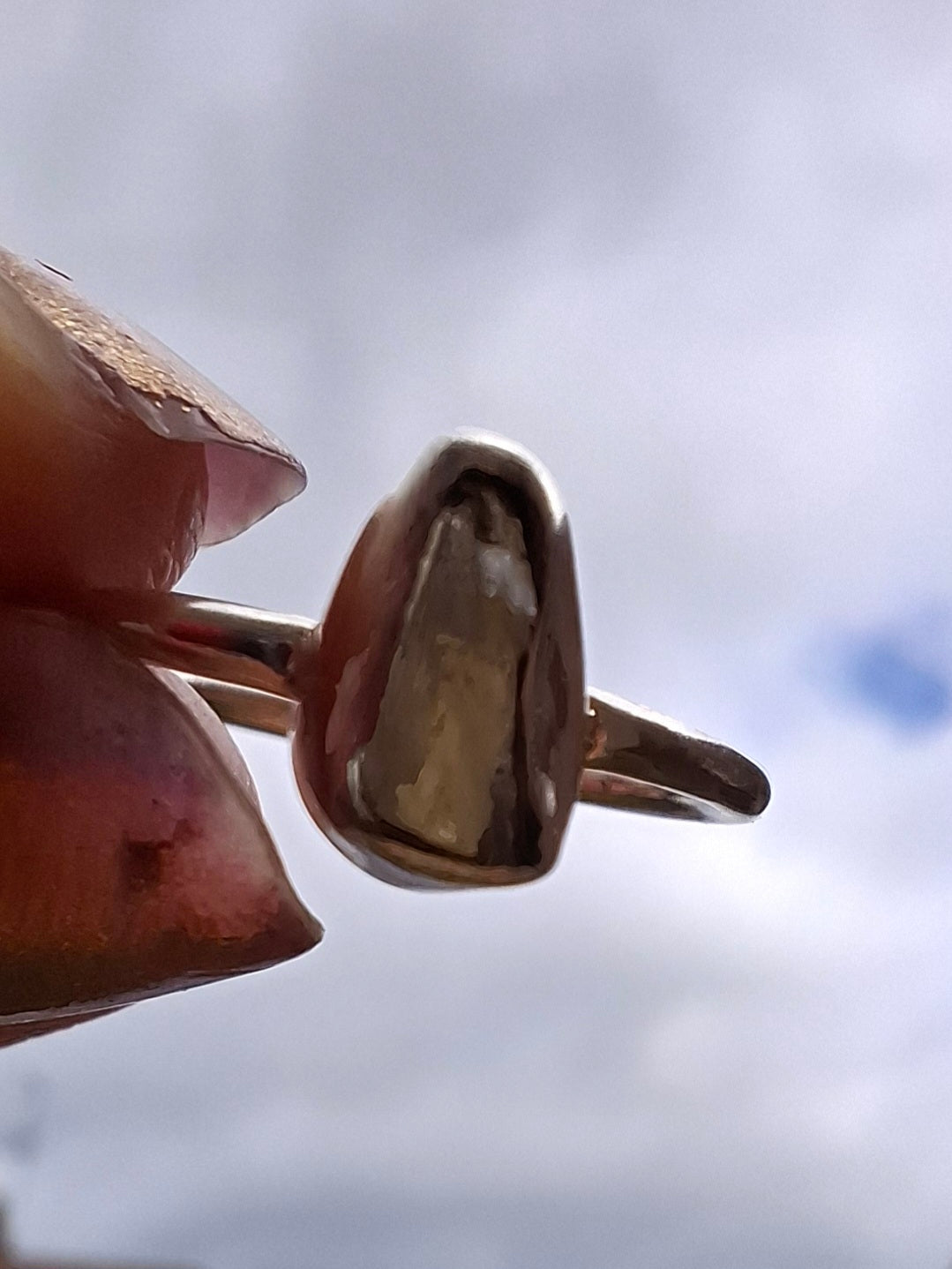 Moldavite Ring, size large K/small L, 925 Silver, Tektite (Ref: R58)