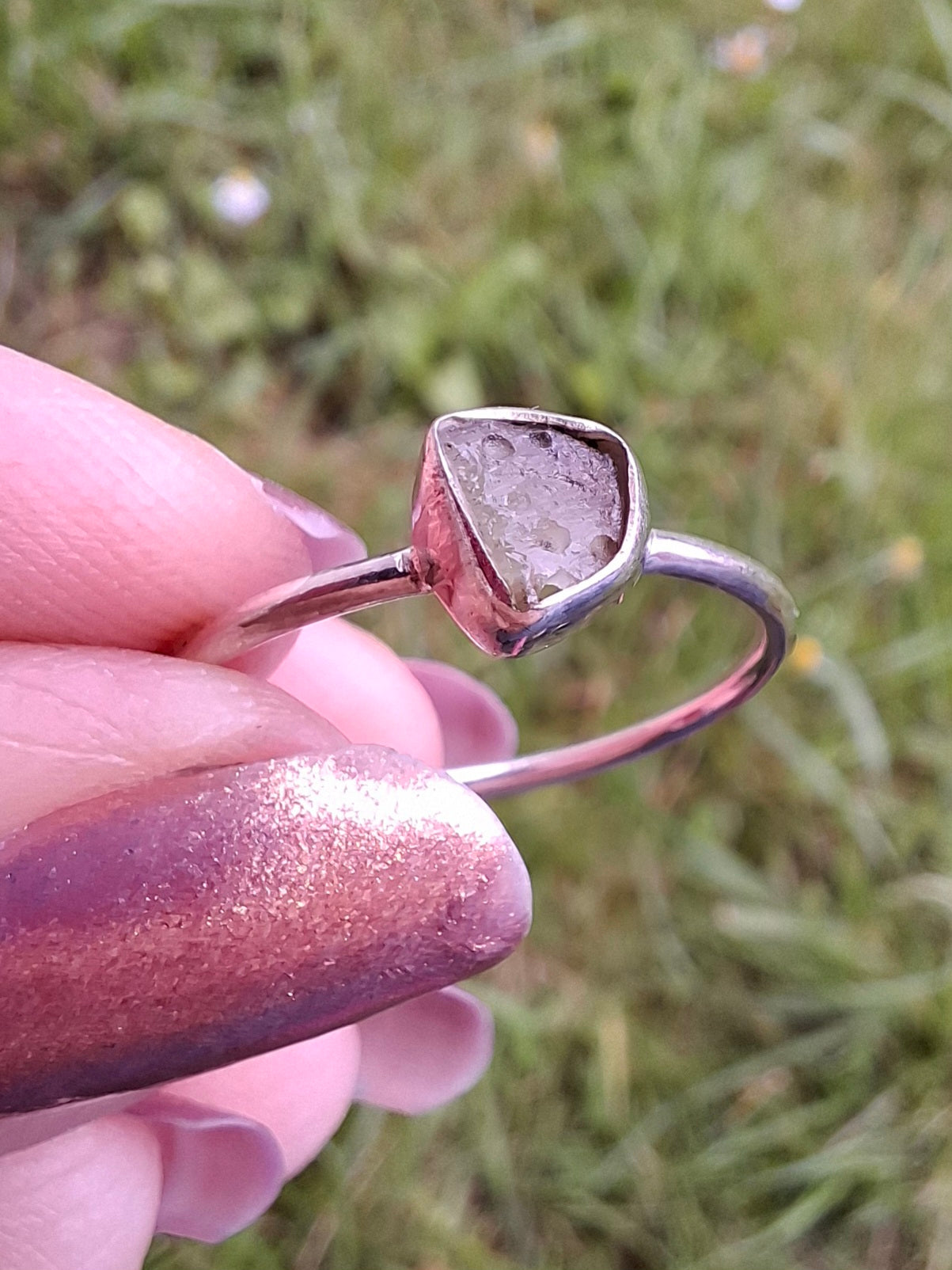 Moldavite Ring, size small S, 925 Silver, Tektite (Ref: R68)