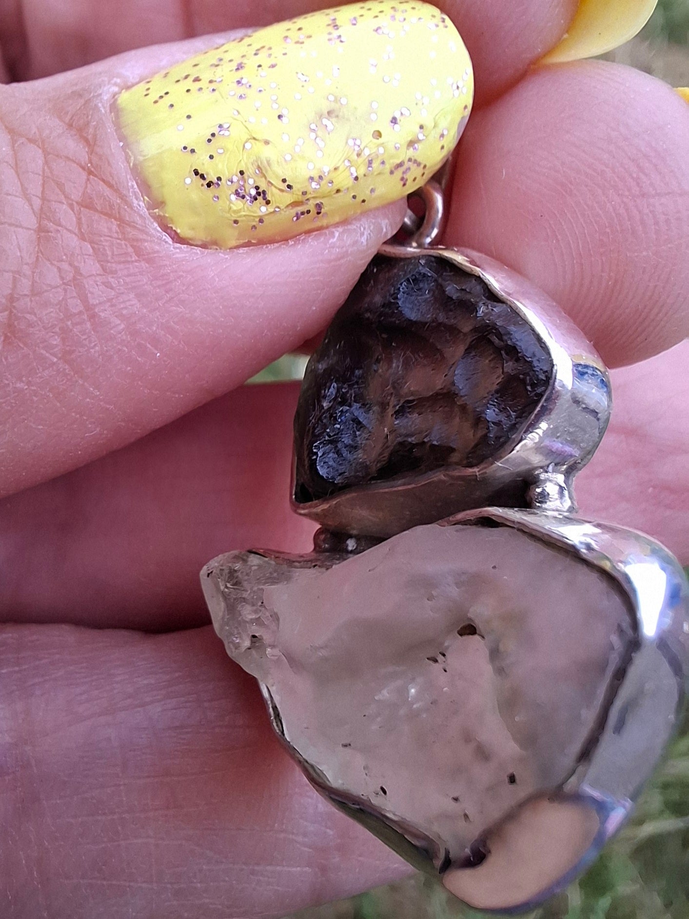 Moldavite & Libyan Desert Glass Pendant, 925 Silver, Tektite (Ref: MLP18)
