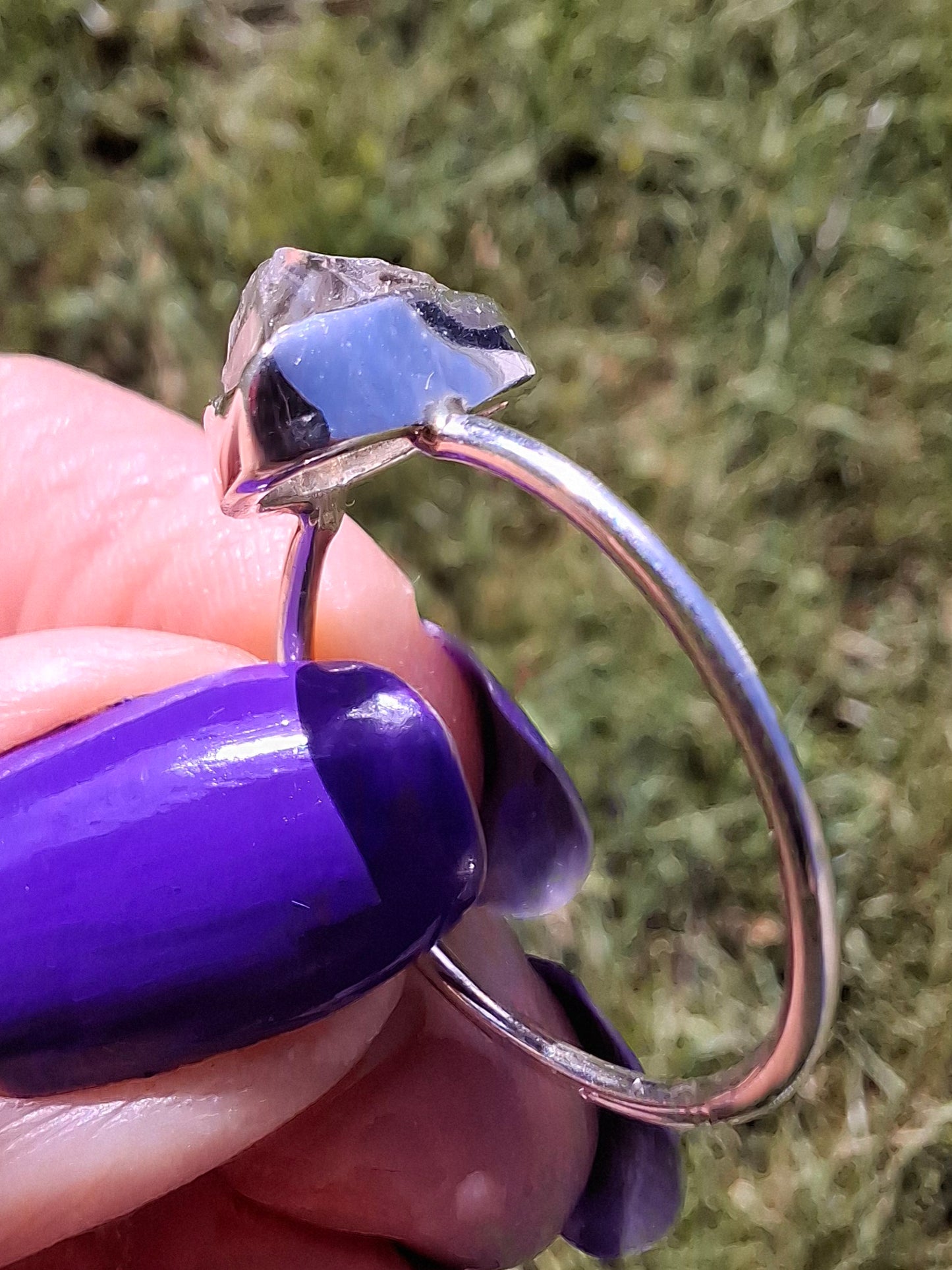 Libyan Desert Glass Ring, size large T/small U, 925 Silver, Tektite (Ref: LR51)