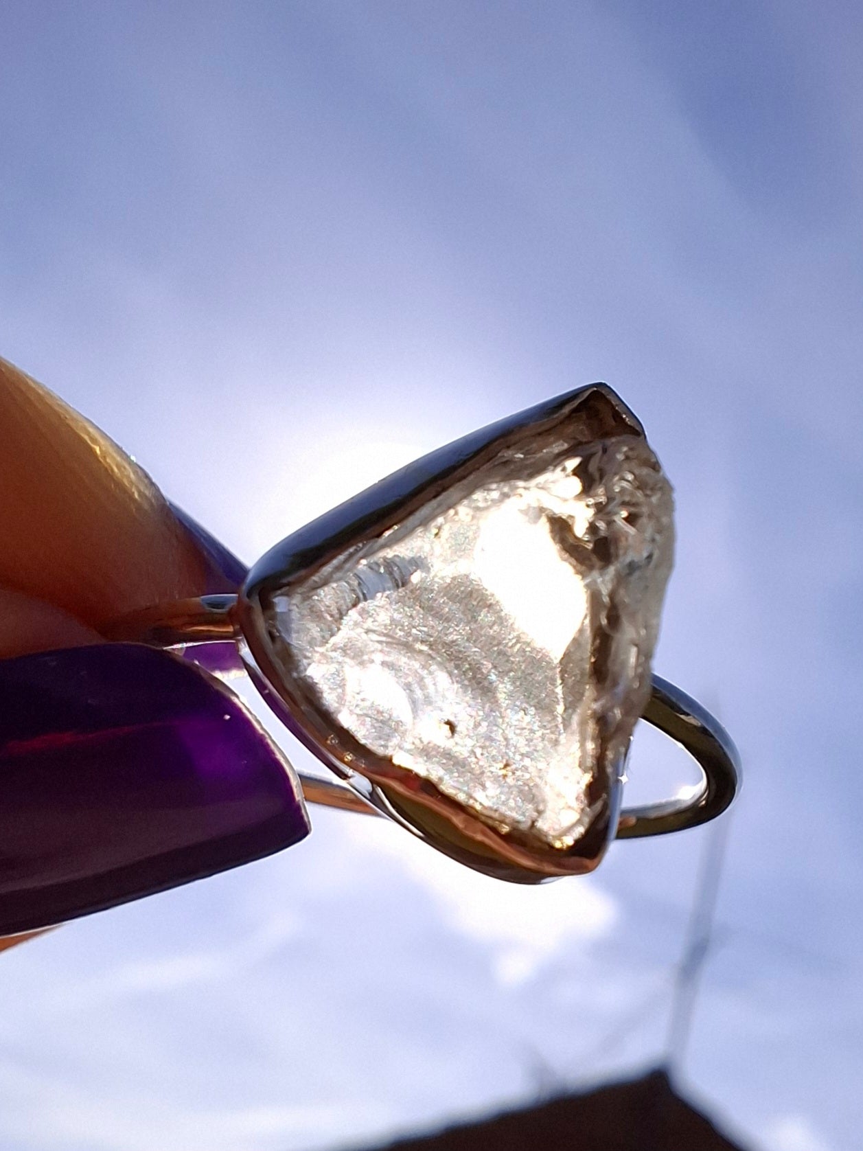 Libyan Desert Glass Ring, size large V, 925 Silver, Tektite (Ref: LR55)