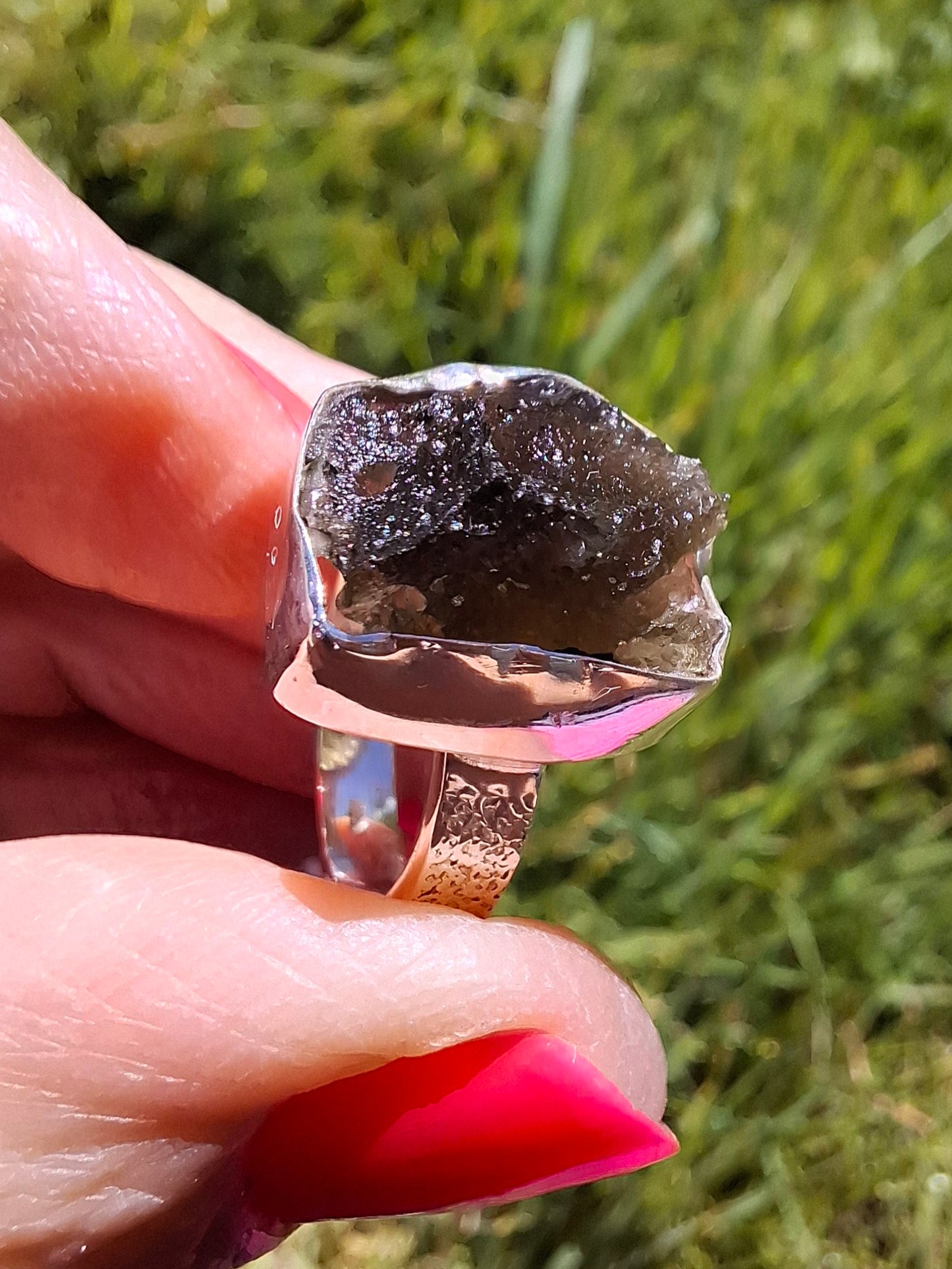 Moldavite Ring, size K, 925 Silver,  Tektite (Ref: R303)