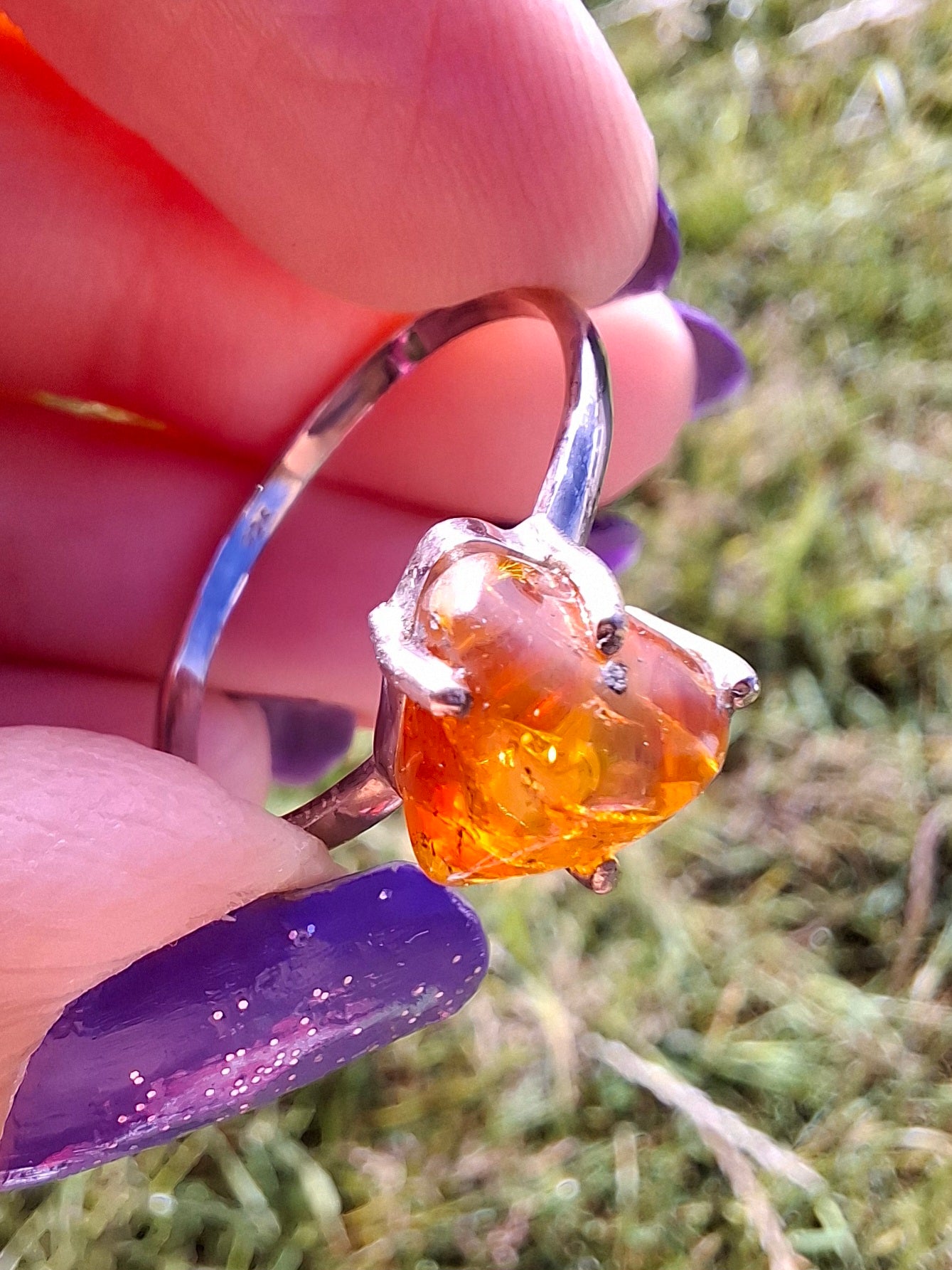 Baltic Amber Ring, size large Y, 925 Silver, Fossil (Ref: AR40)